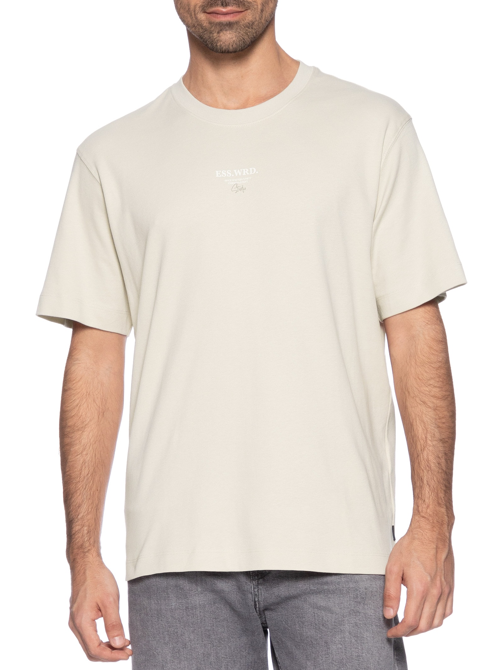 Camiseta Masculina Loose Fit Rubber Prin Bege Jack & Jones