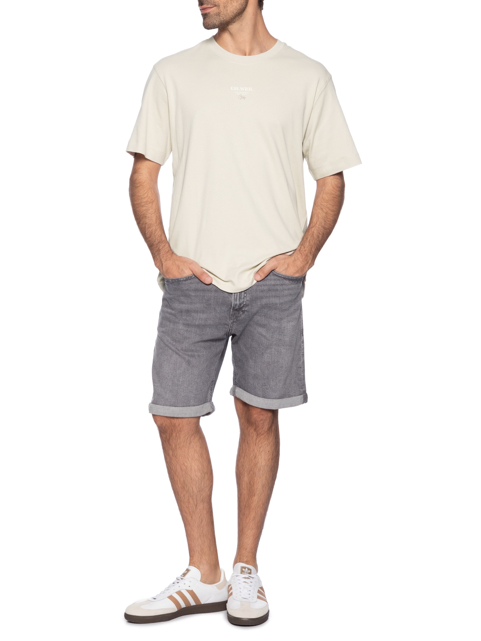 Camiseta Masculina Loose Fit Rubber Prin Bege Jack & Jones