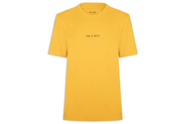 Camiseta Masculina Made In Brazil Bordado - Amarelo