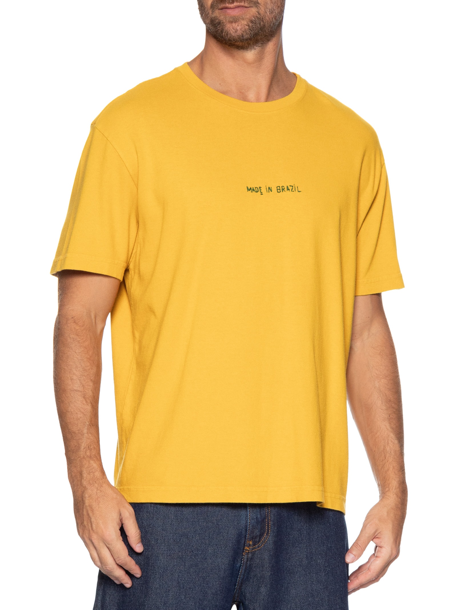 Camiseta Masculina Made In Brazil Bordado Amarelo Osklen