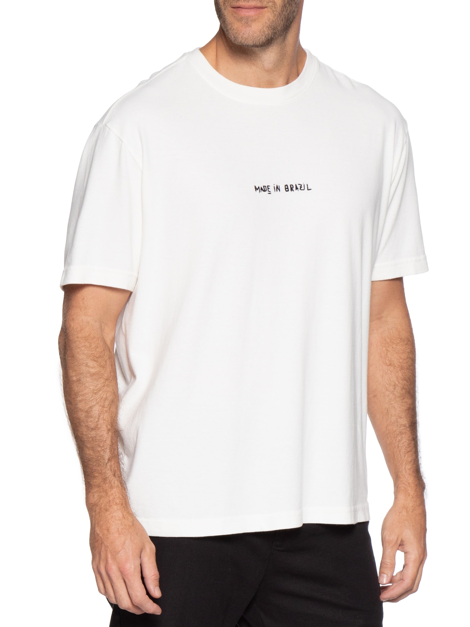 Camiseta Masculina Made In Brazil Bordado Branco Osklen