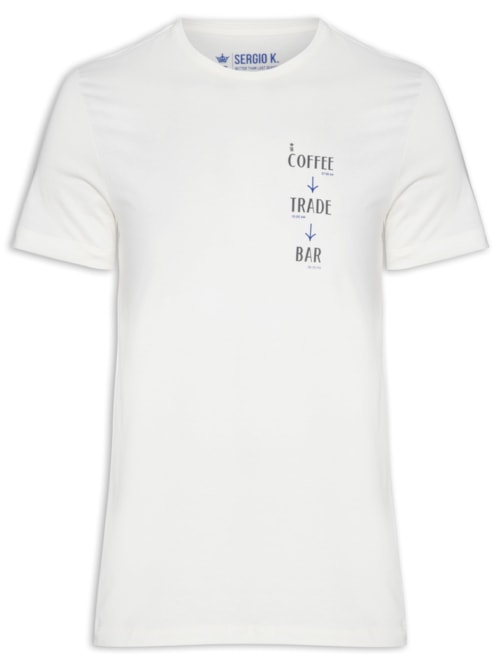 Camiseta Masculina Malha Estampa Coffee Trade Bar – Branco