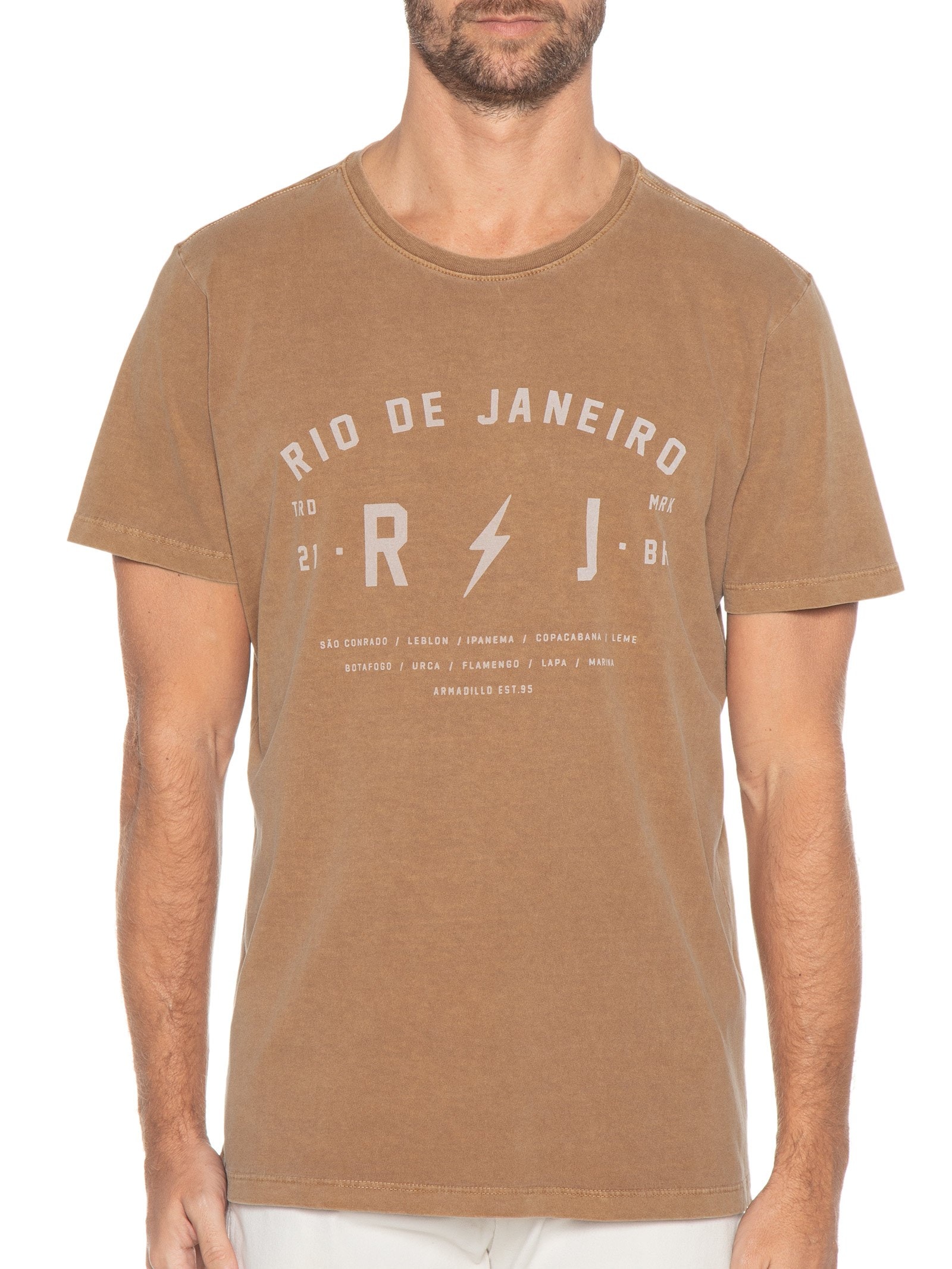 Camiseta Masculina Malha Rio De Janeiro Marrom Armadillo