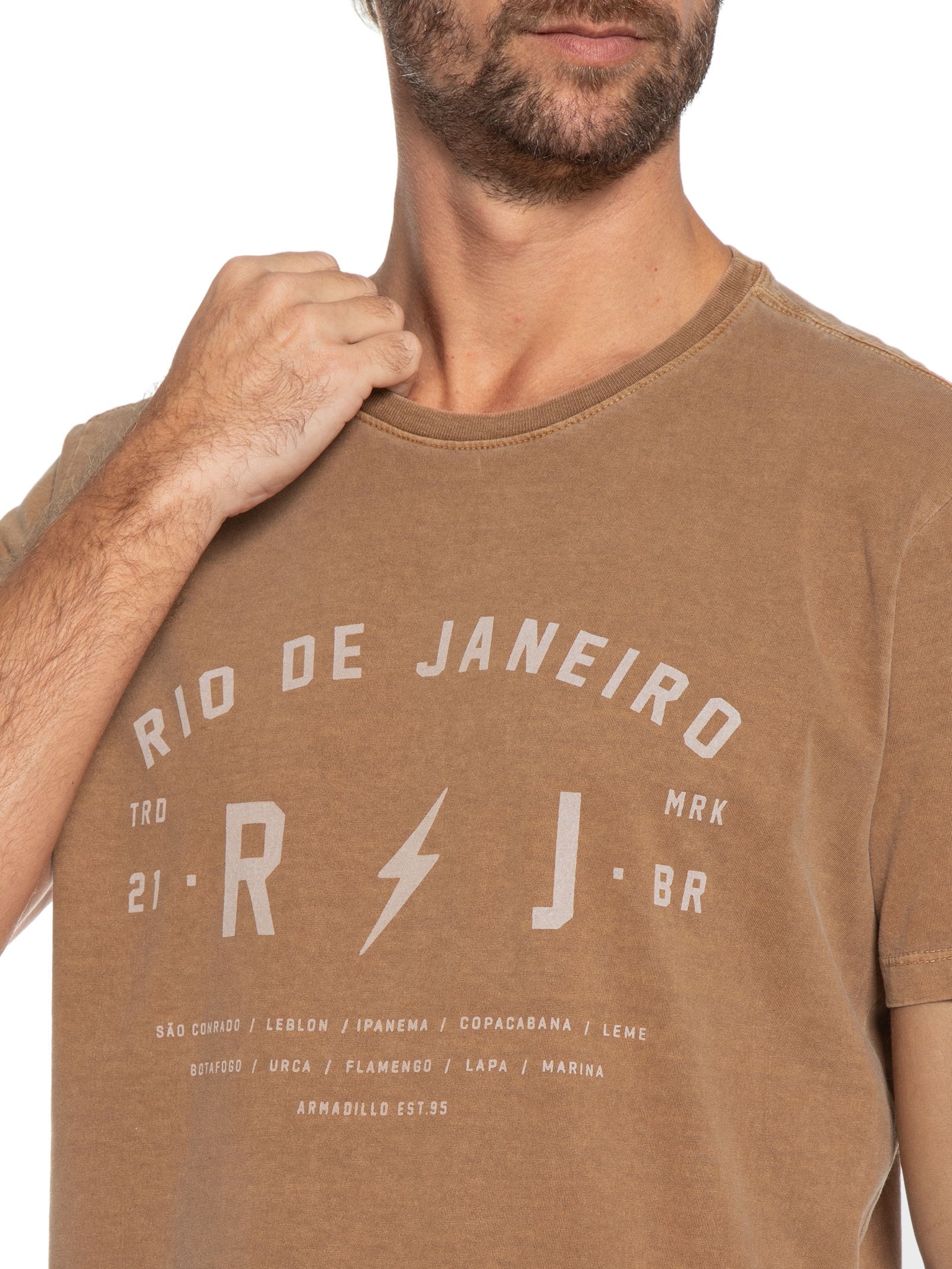 Camiseta Masculina Malha Rio De Janeiro Marrom Armadillo