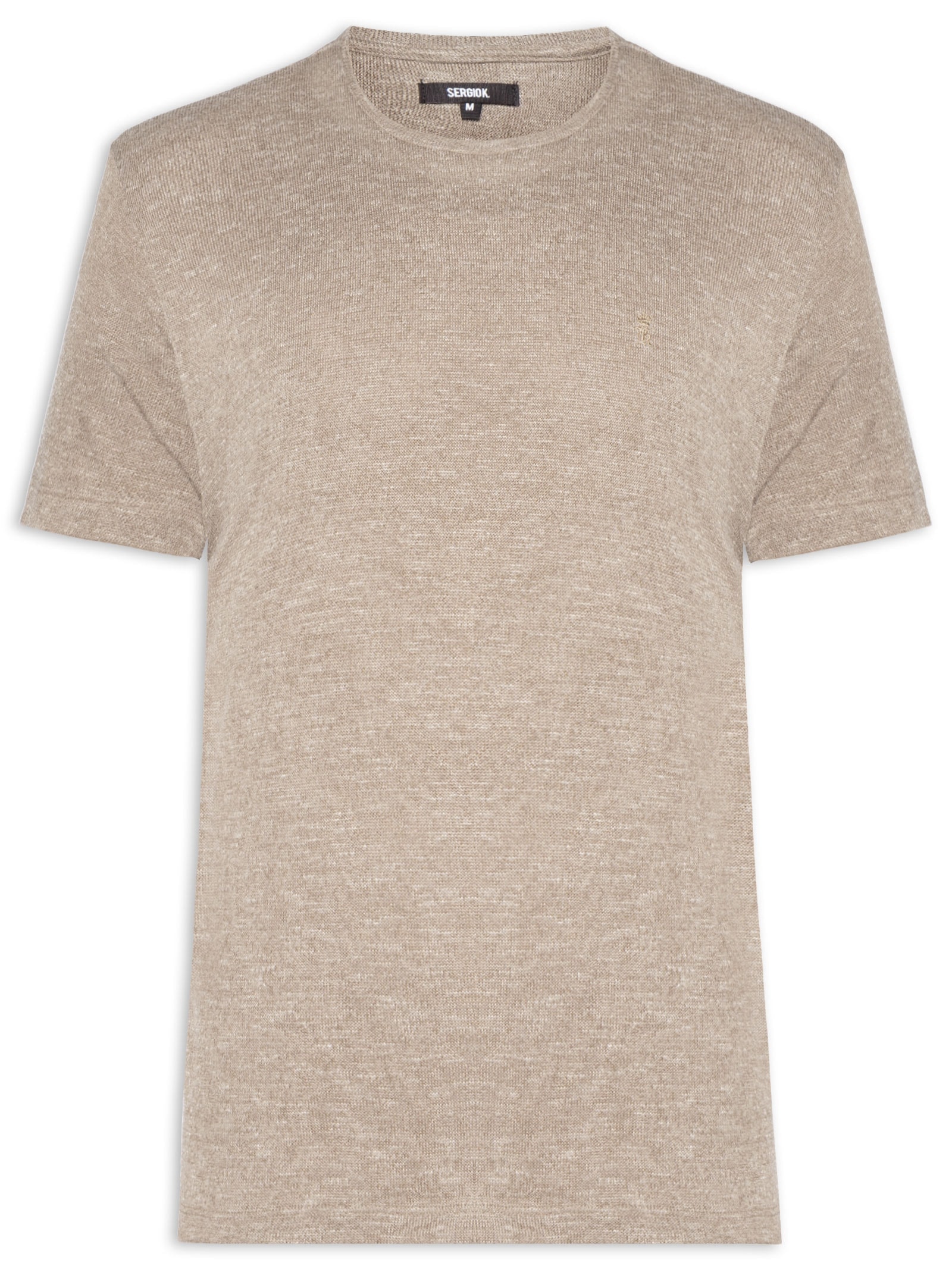 Camiseta Masculina Malha Tricot Gola Careca Bege Sergio K