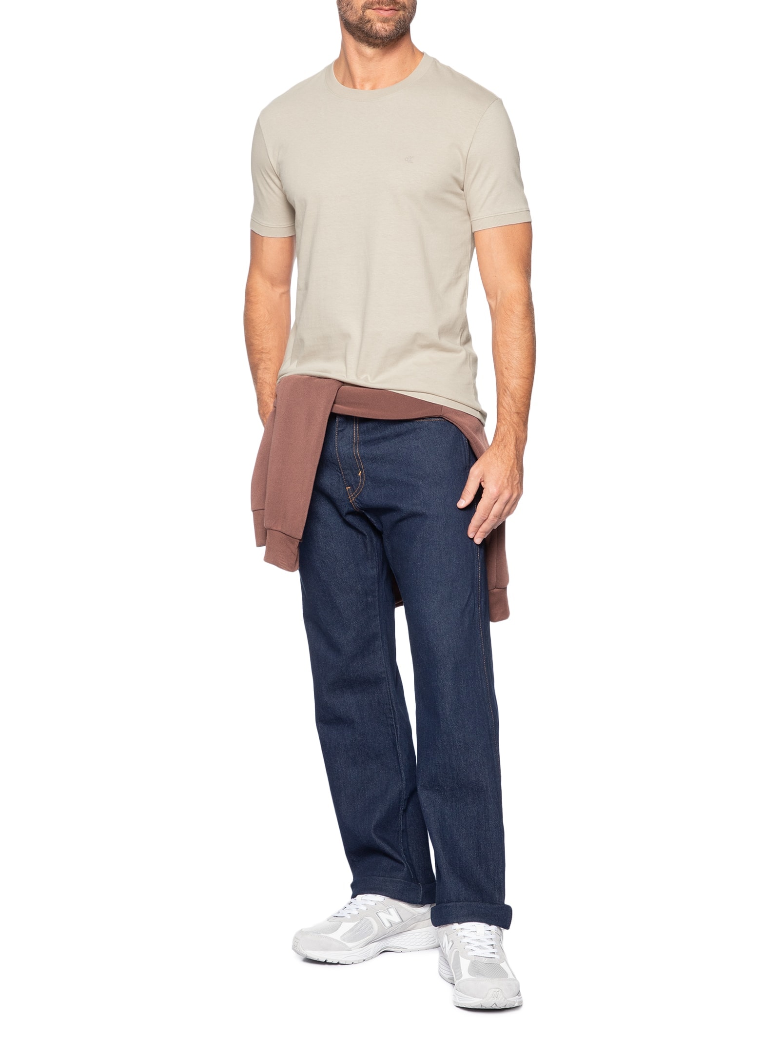 Camiseta Masculina Malhão Com Punhos Bege Calvin Klein Jeans
