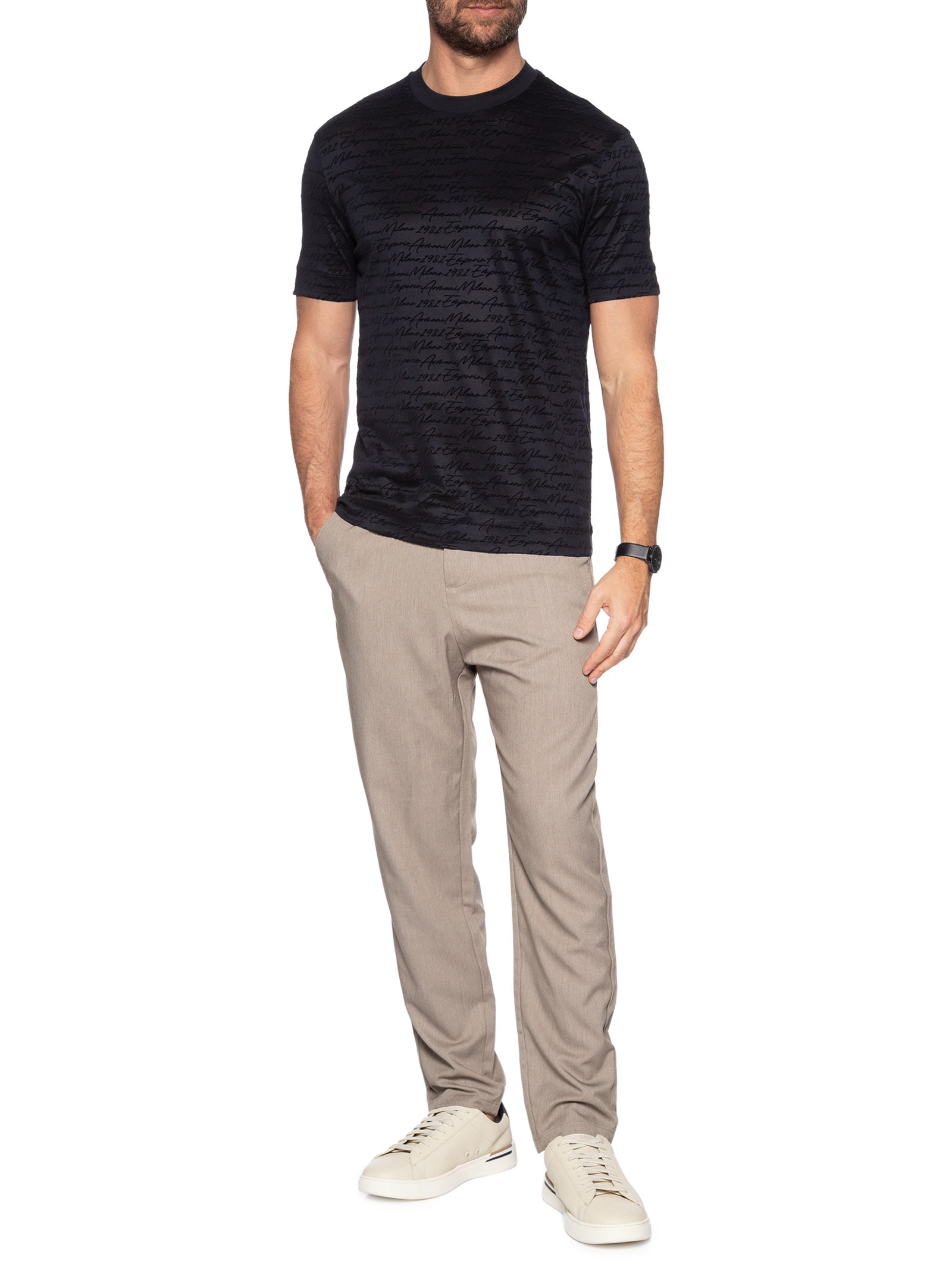 Camiseta Masculina Manga Curta Assinatura Azul Emporio Armani