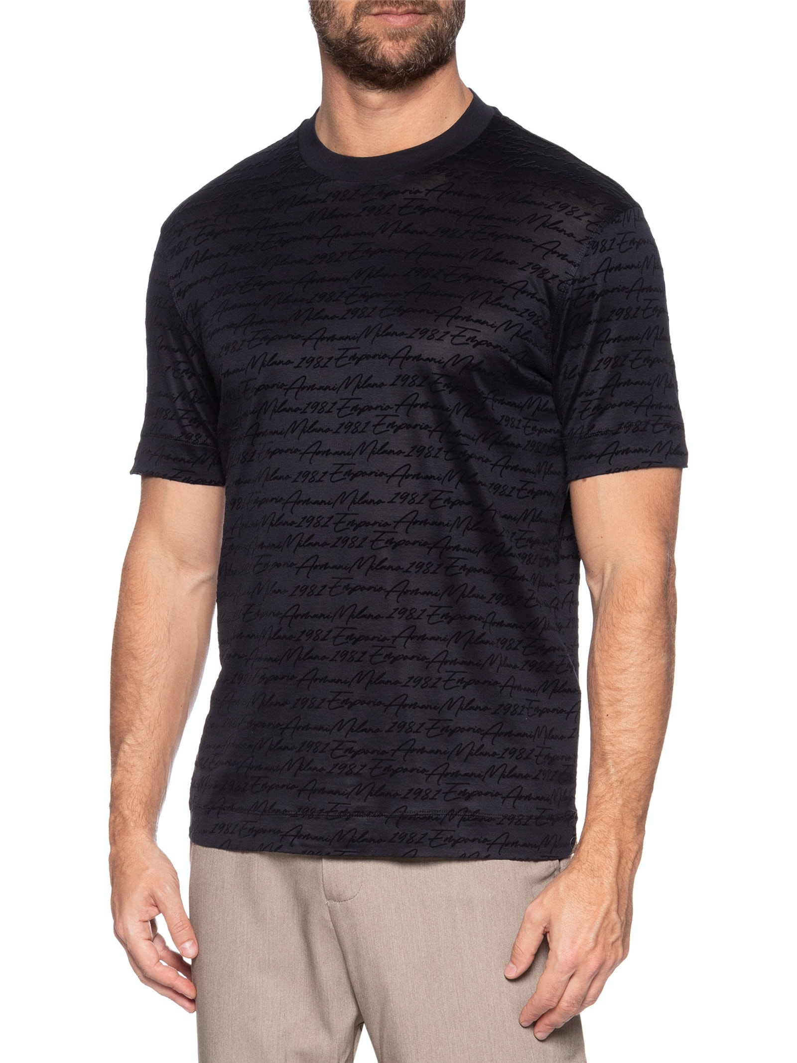 Camiseta Masculina Manga Curta Assinatura Azul Emporio Armani