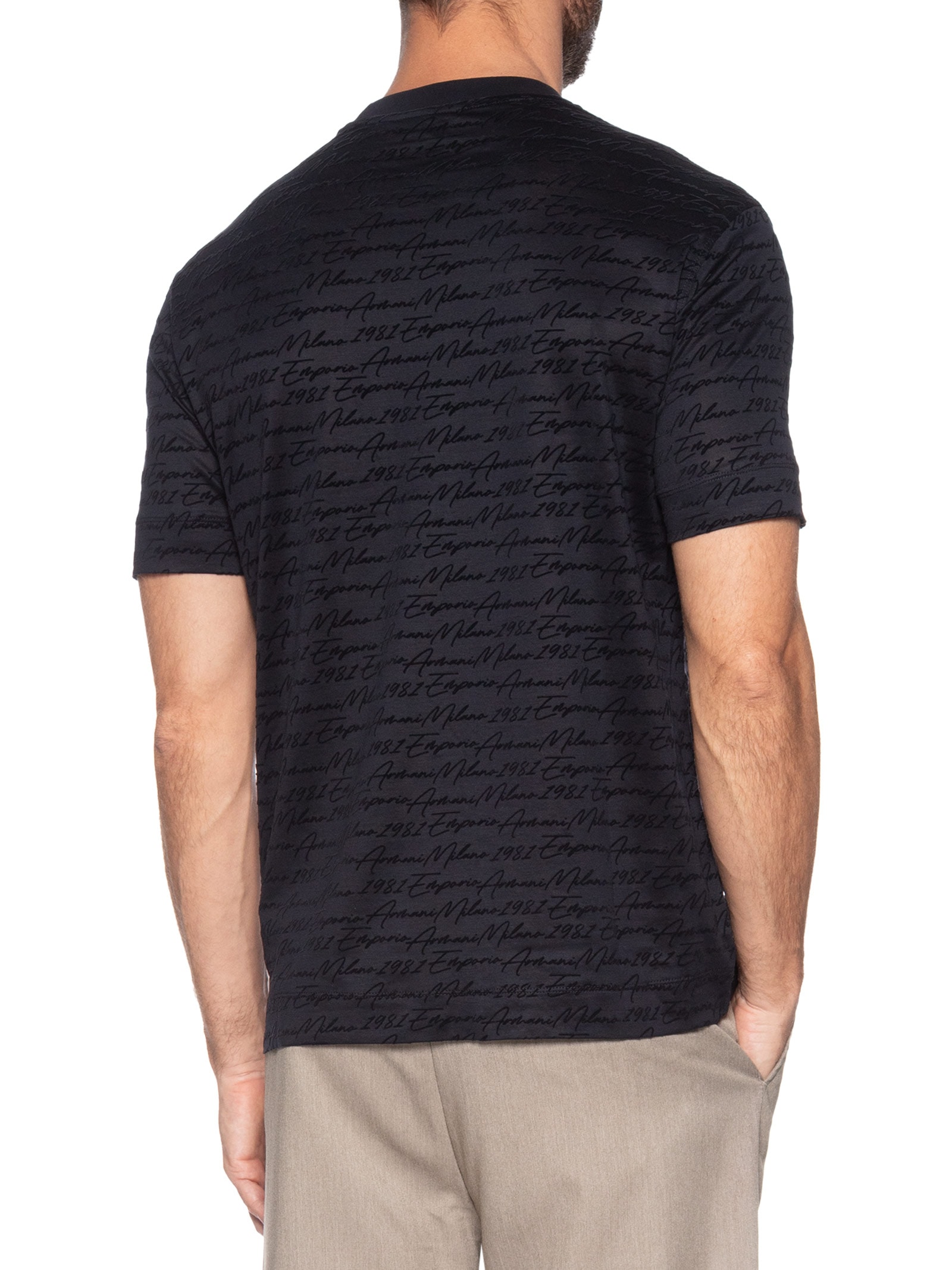Camiseta Masculina Manga Curta Assinatura Azul Emporio Armani