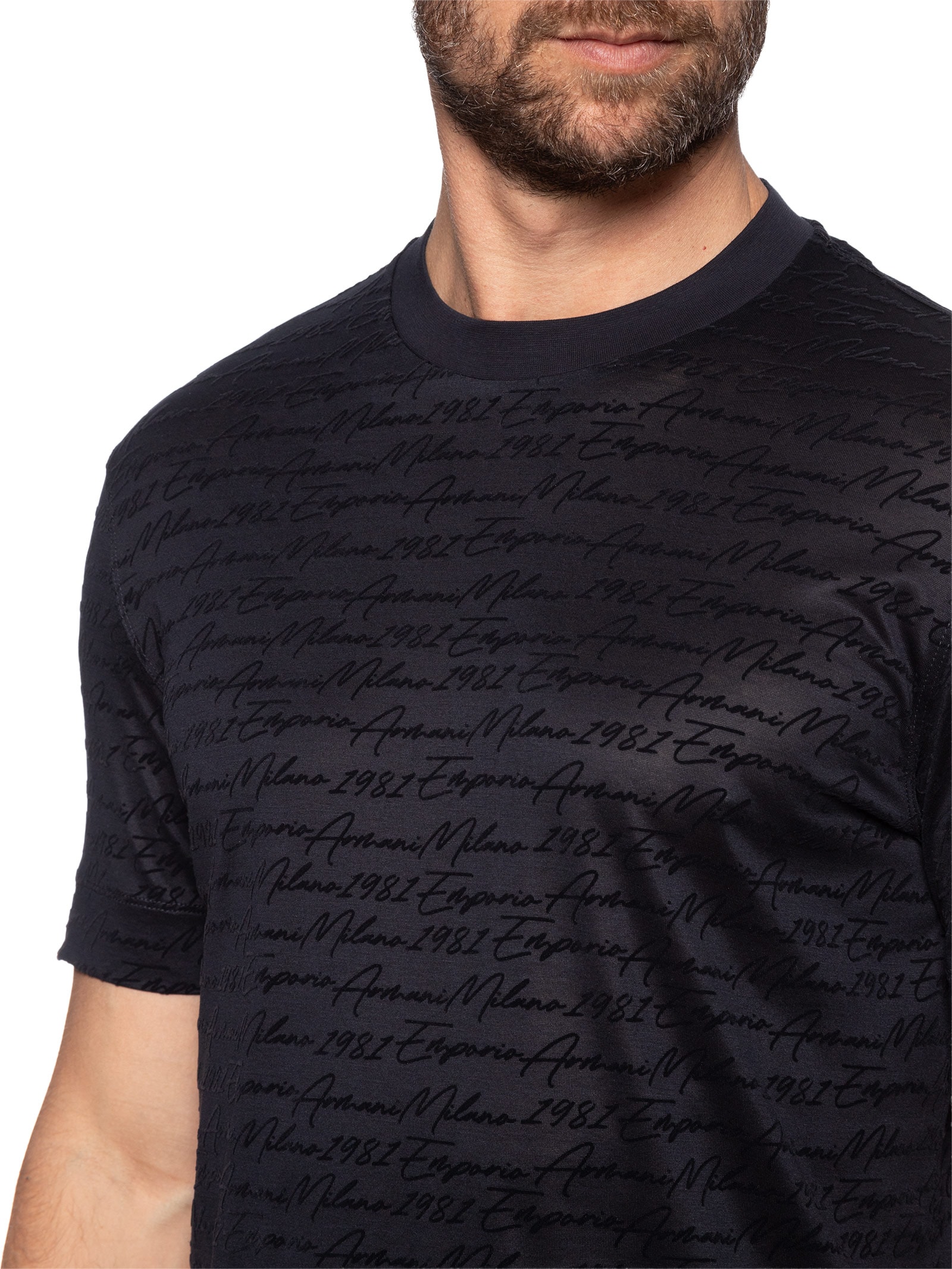 Camiseta Masculina Manga Curta Assinatura Azul Emporio Armani