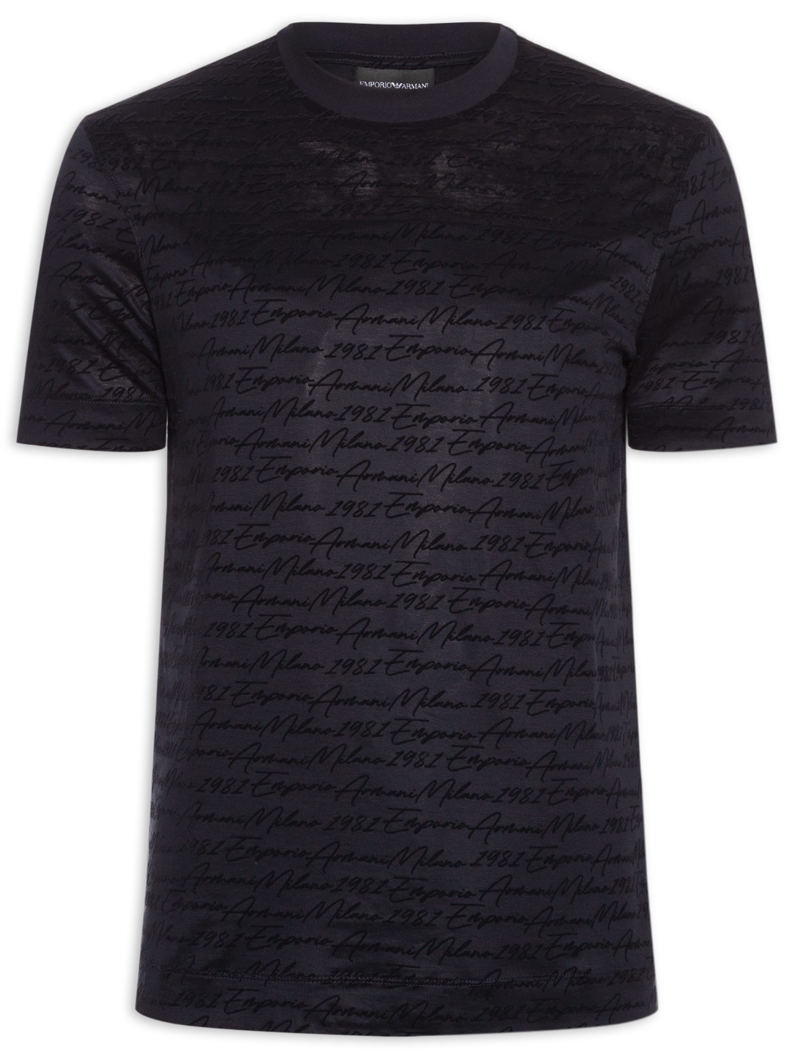 Camiseta Masculina Manga Curta Assinatura Azul Emporio Armani