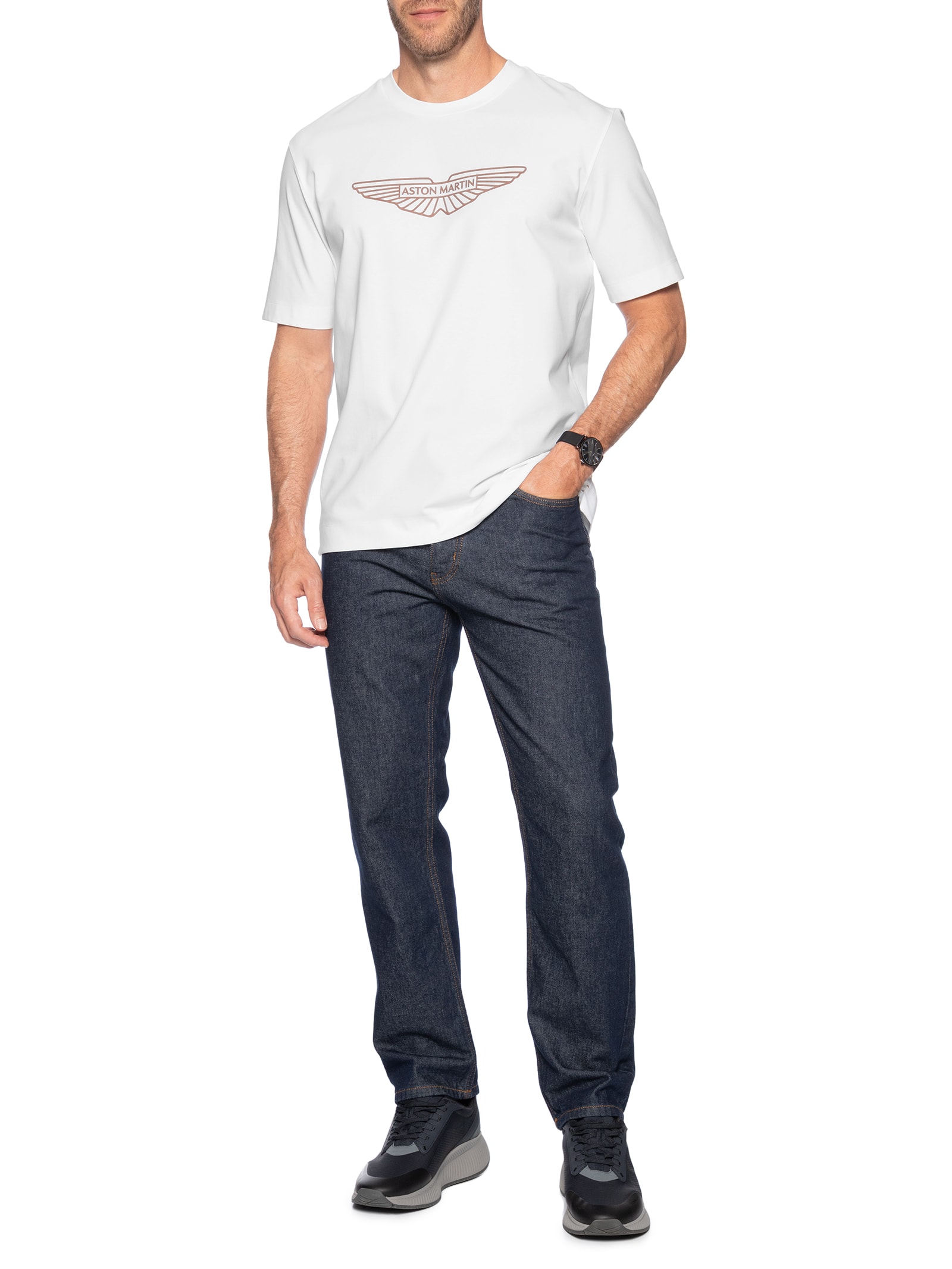 Camiseta Masculina Manga Curta Aston Martin Branco Boss