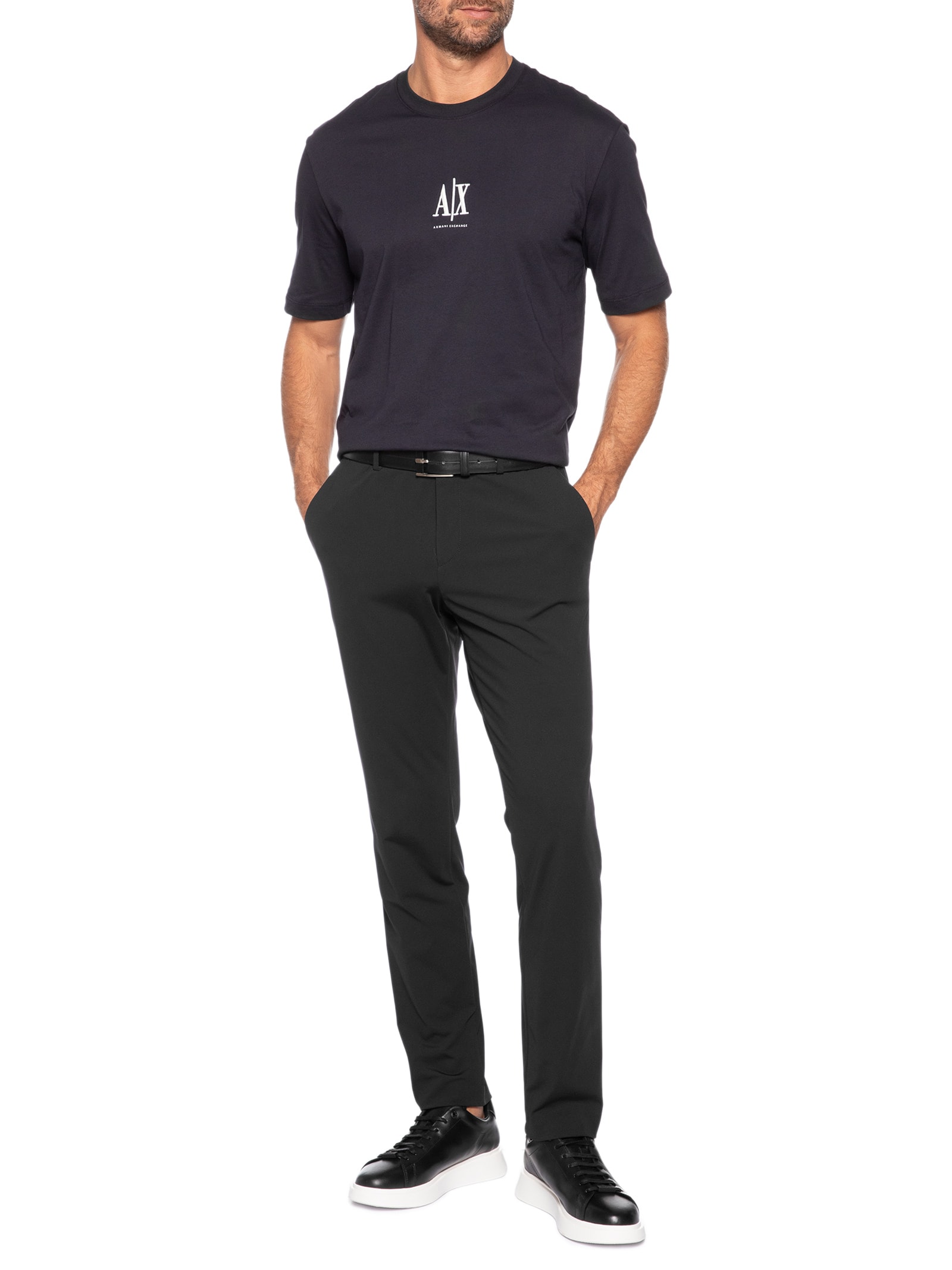 Camiseta Masculina Manga Curta AX Bordado Azul Armani Exchange