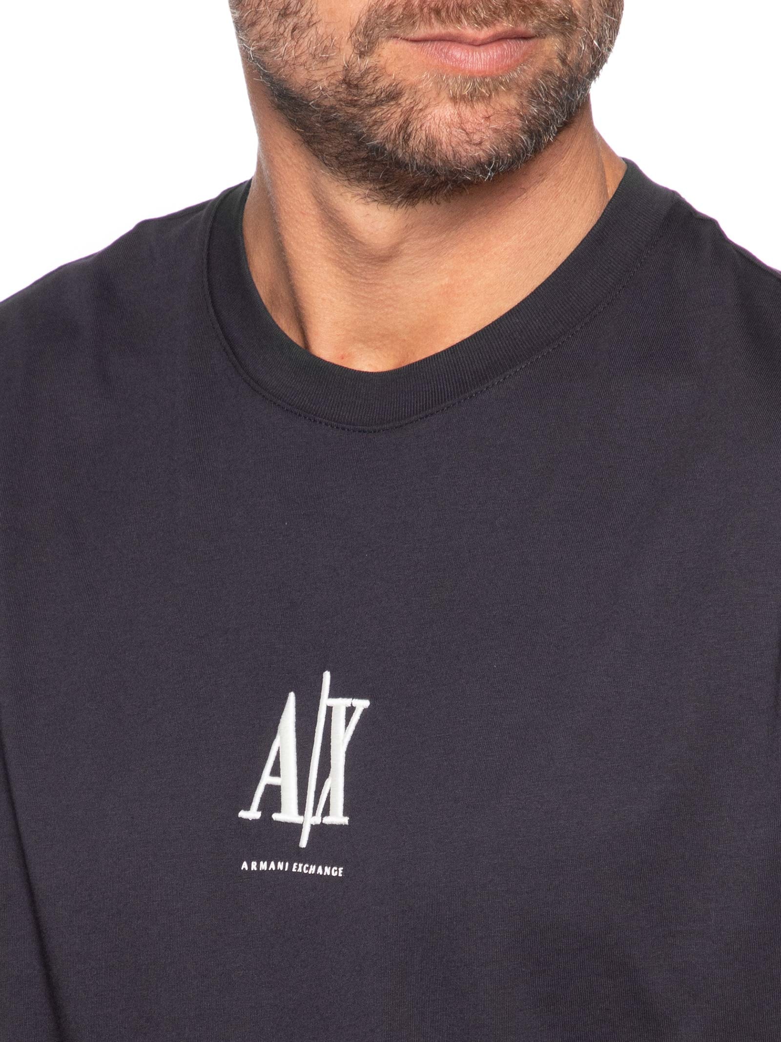 Camiseta Masculina Manga Curta AX Bordado Azul Armani Exchange