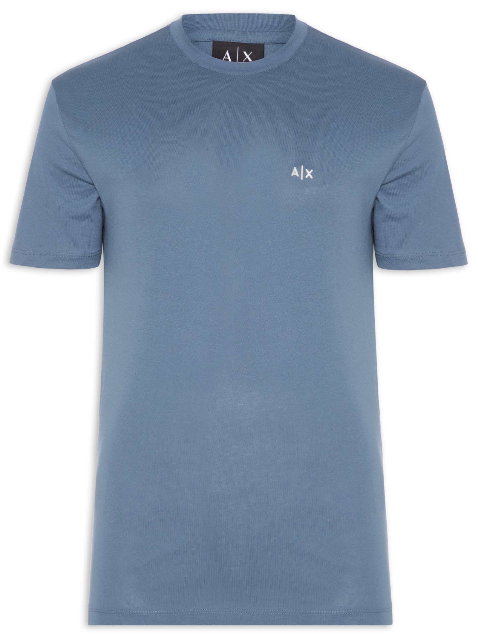 Camiseta Masculina Manga Curta AX Mini Bordado Azul Armani Exchange