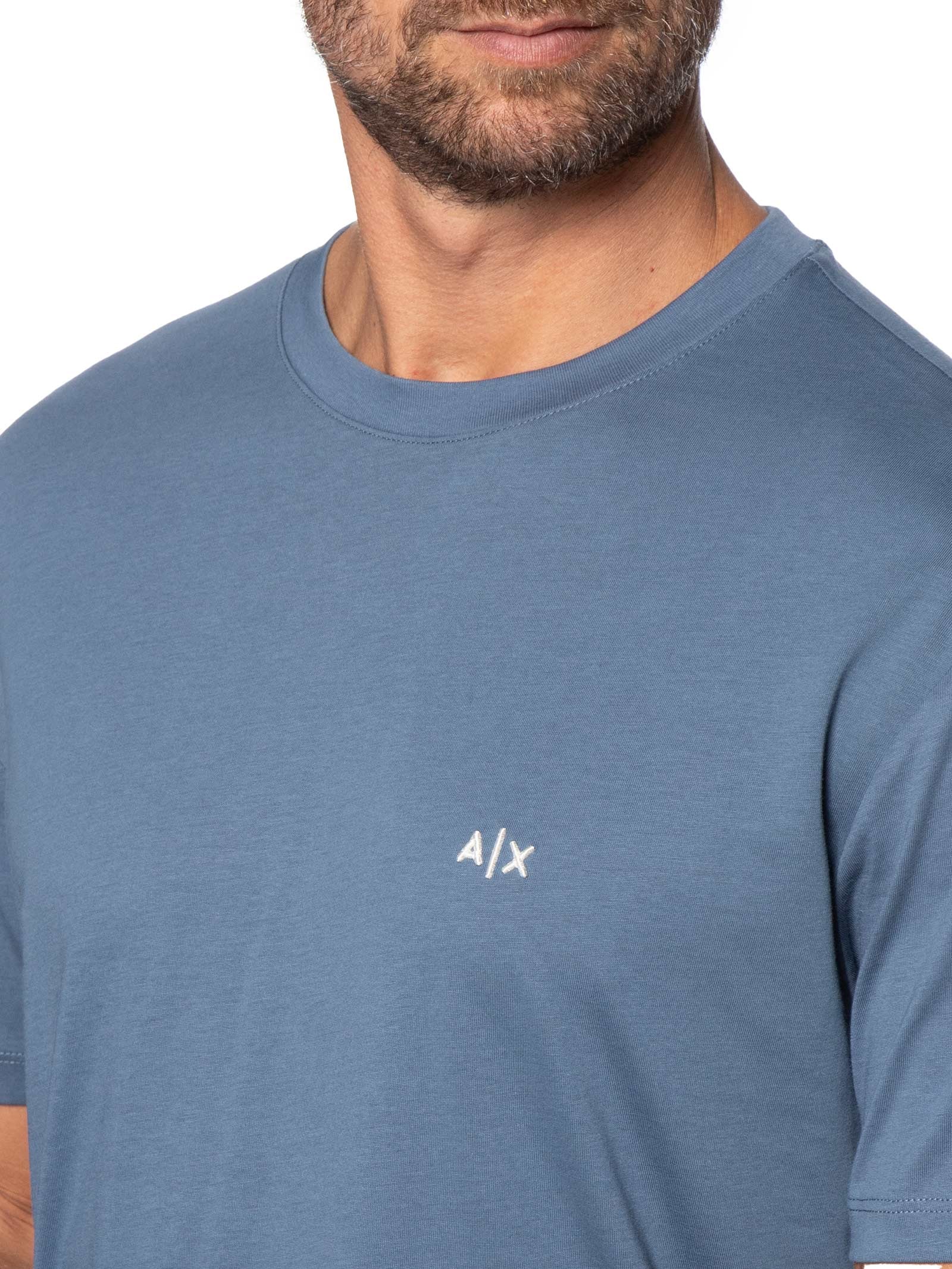 Camiseta Masculina Manga Curta AX Mini Bordado Azul Armani Exchange