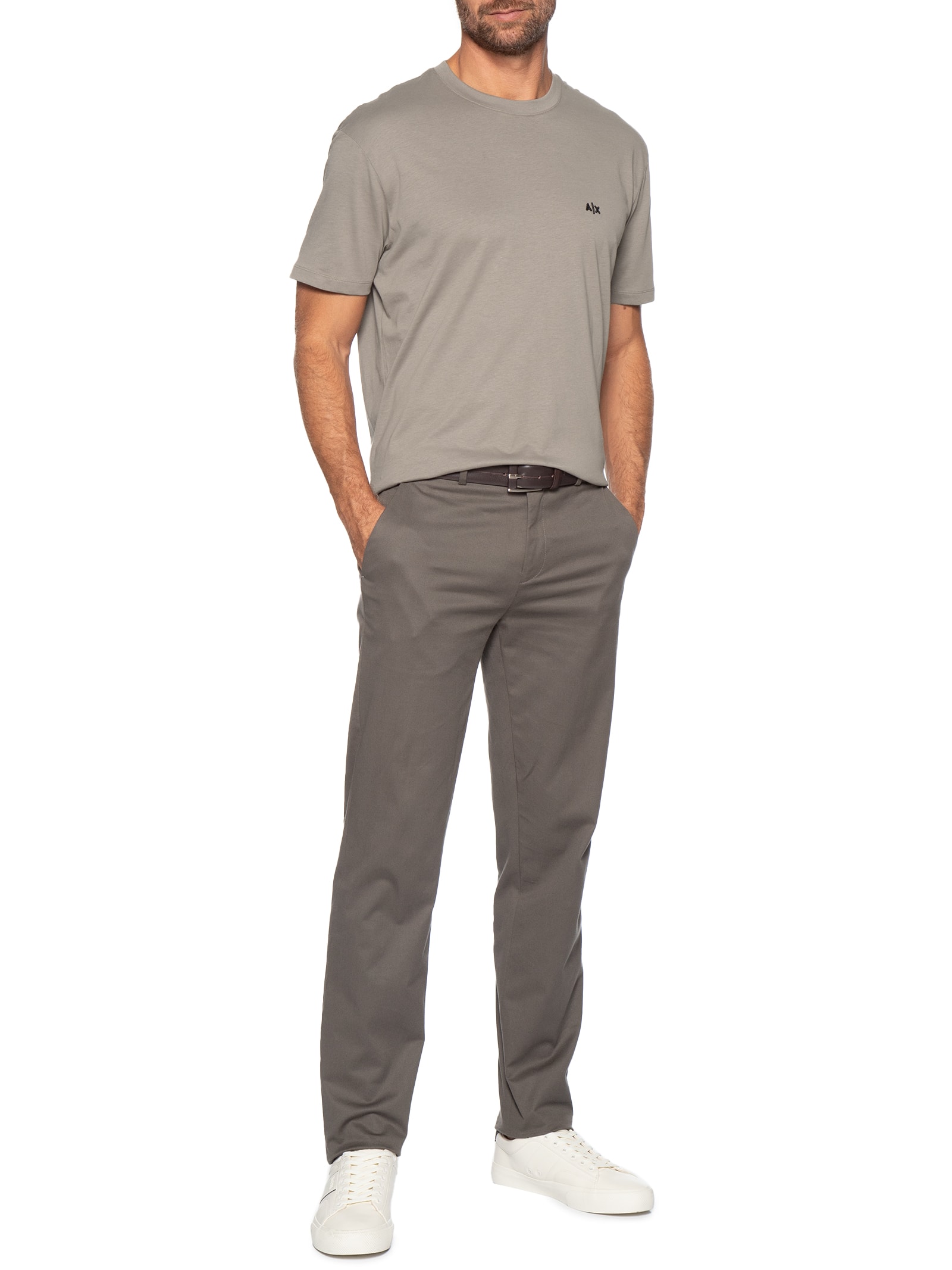 Camiseta Masculina Manga Curta AX Mini Bordado Bege Armani Exchange