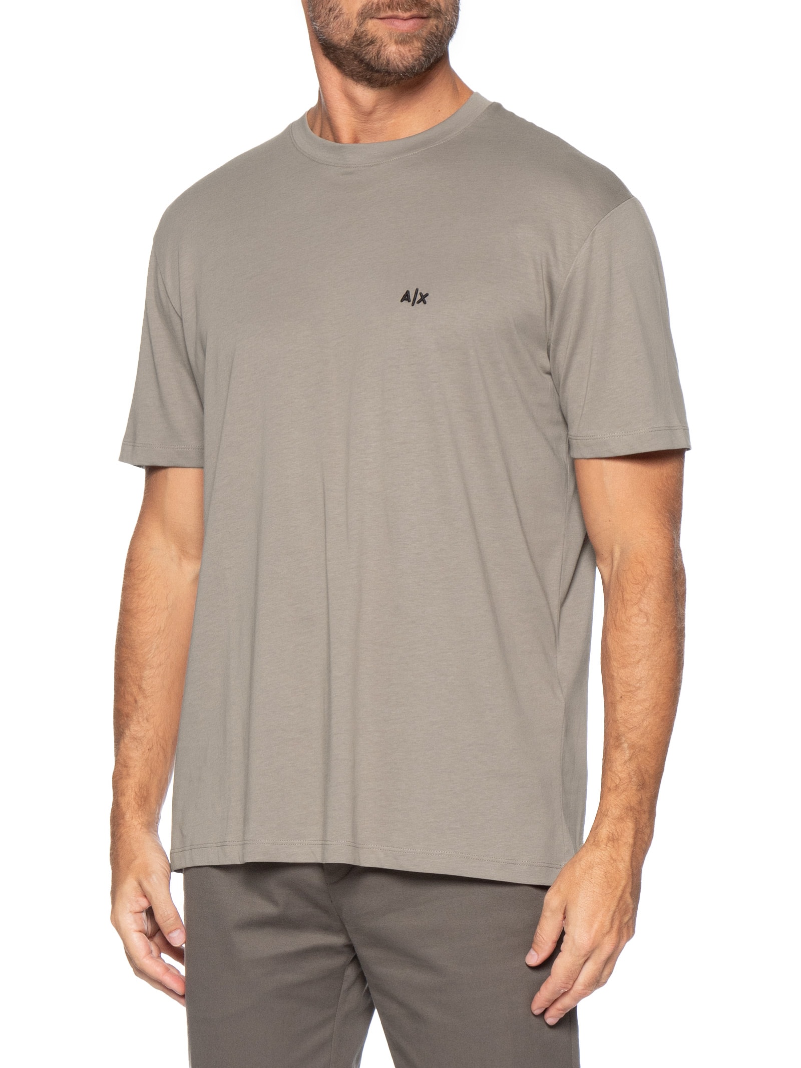 Camiseta Masculina Manga Curta AX Mini Bordado Bege Armani Exchange
