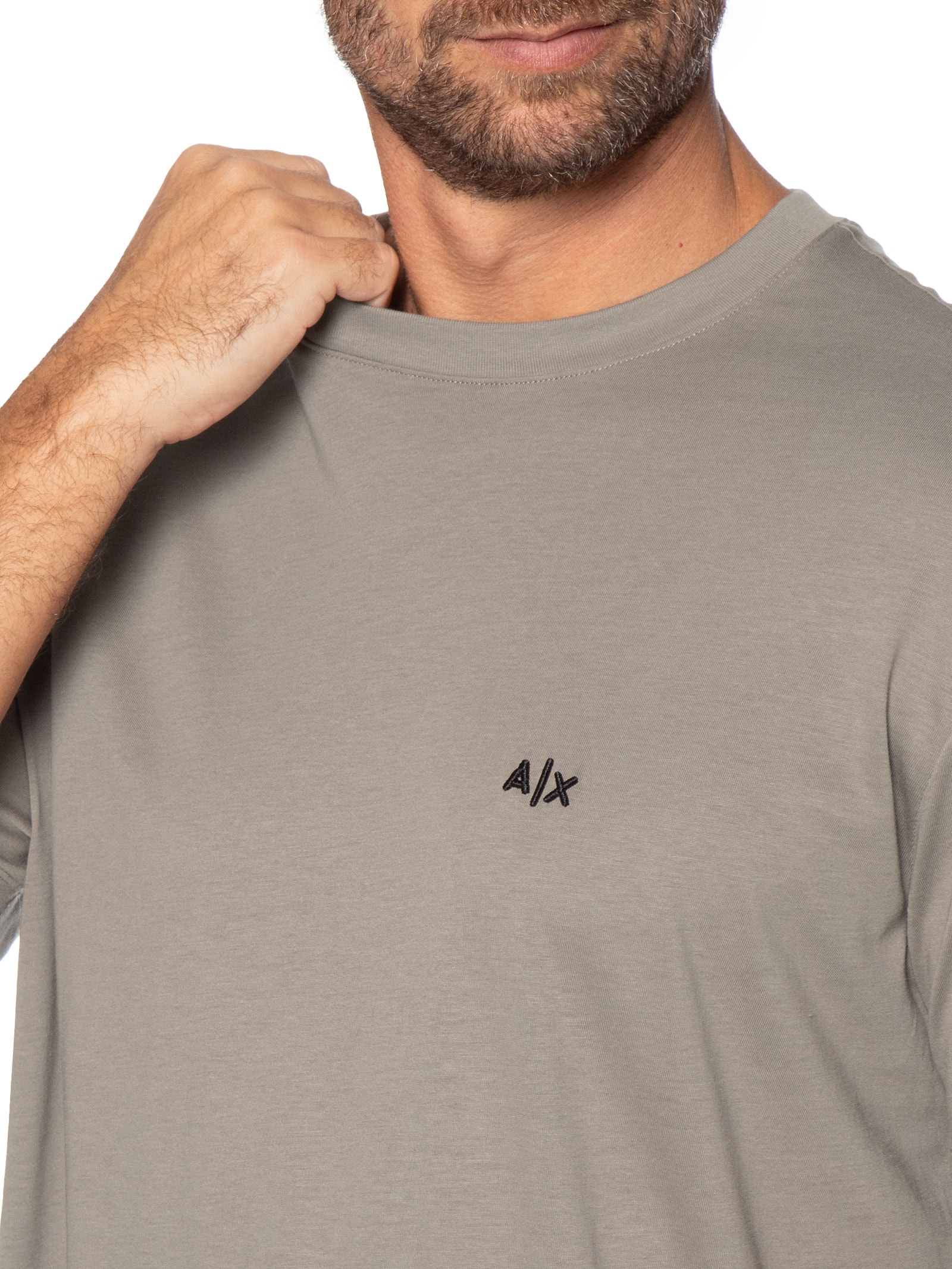 Camiseta Masculina Manga Curta AX Mini Bordado Bege Armani Exchange