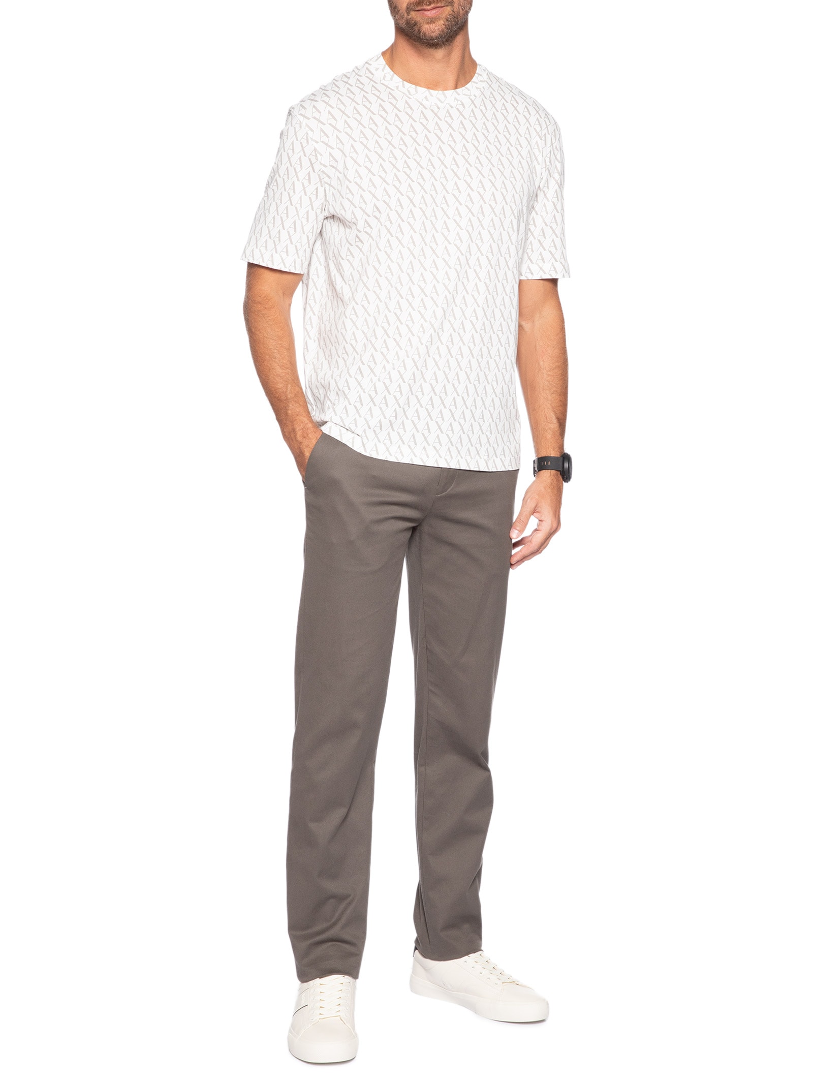 Camiseta Masculina Manga Curta AX Monograma Branco Armani Exchange