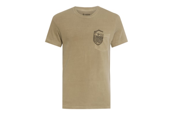 Camiseta Masculina  Manga Curta Bolso Brasão - Bege