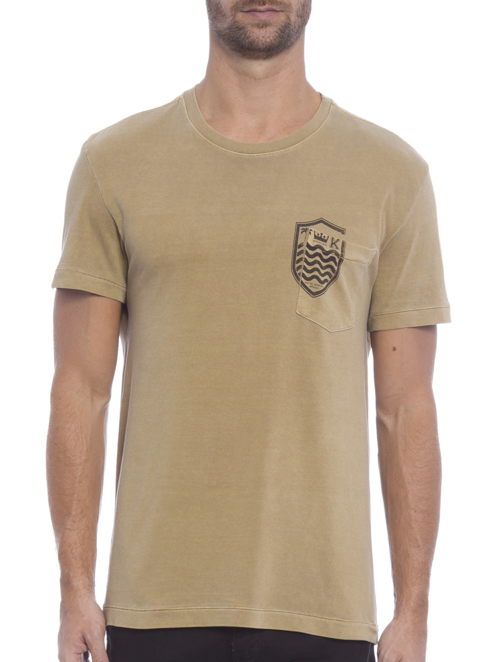 Camiseta Masculina  Manga Curta Bolso Brasão Bege Osklen