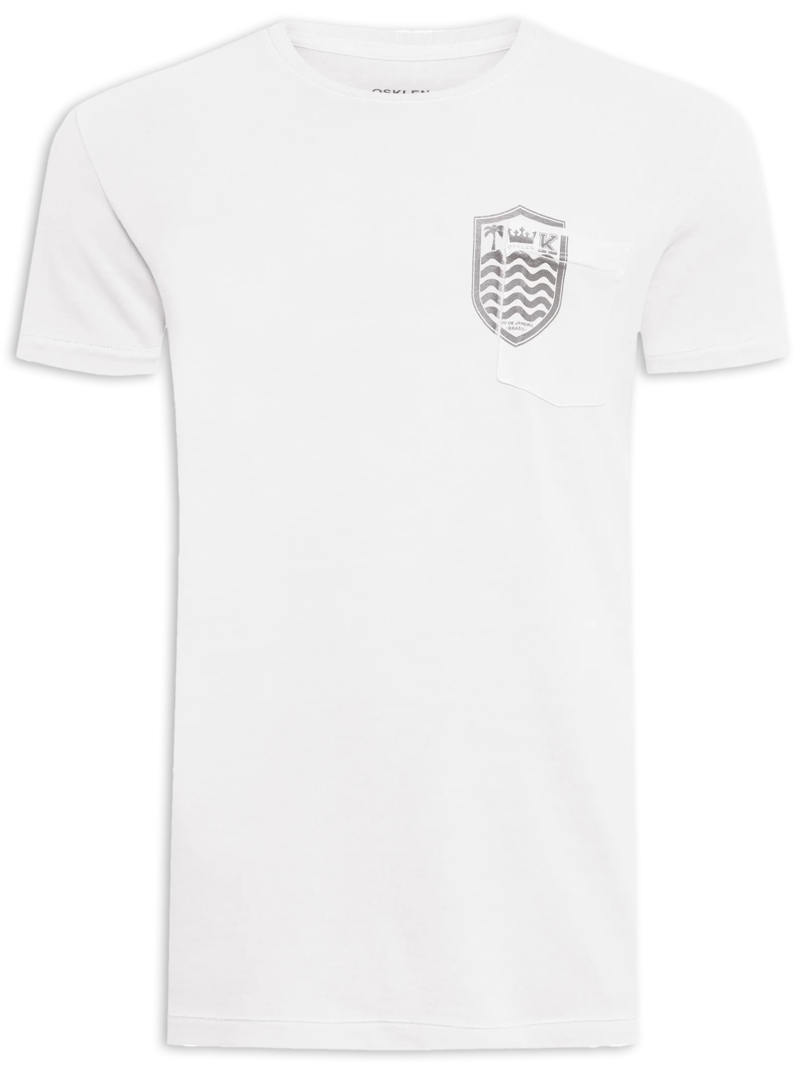 Camiseta Masculina Manga Curta Bolso Brasão Branco Osklen