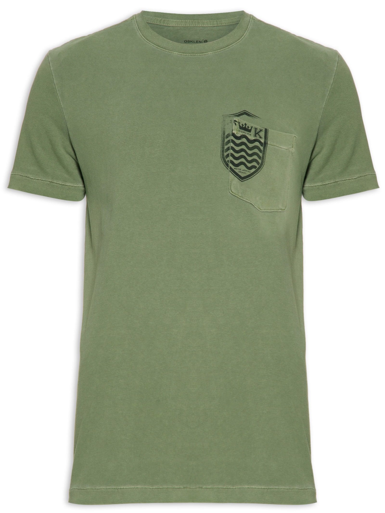Camiseta Masculina Manga Curta Bolso Brasão Verde Osklen