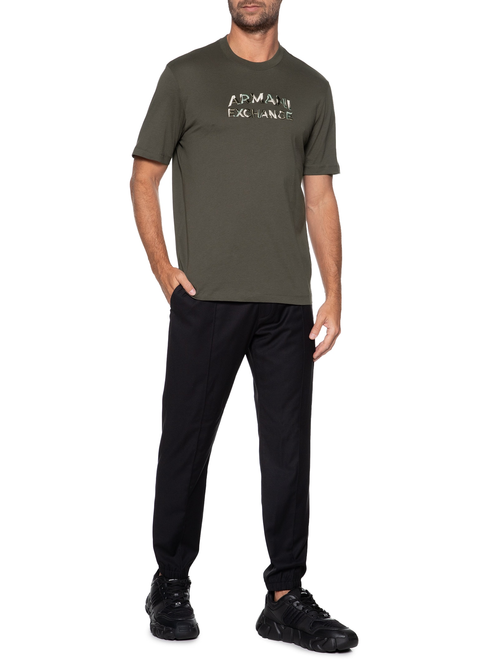 Camiseta Masculina Manga Curta Bordada Verde Armani Exchange