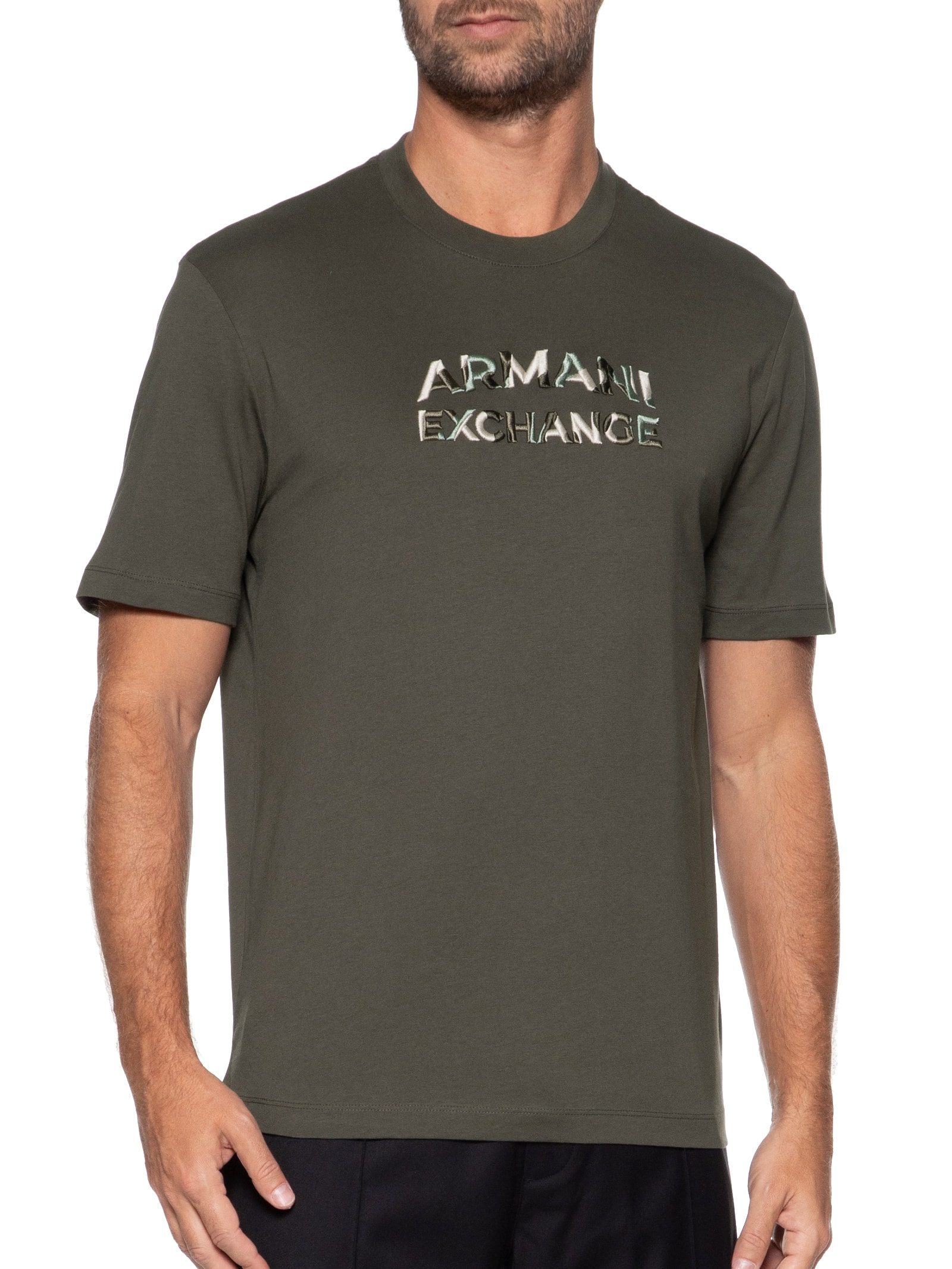 Camiseta Masculina Manga Curta Bordada Verde Armani Exchange