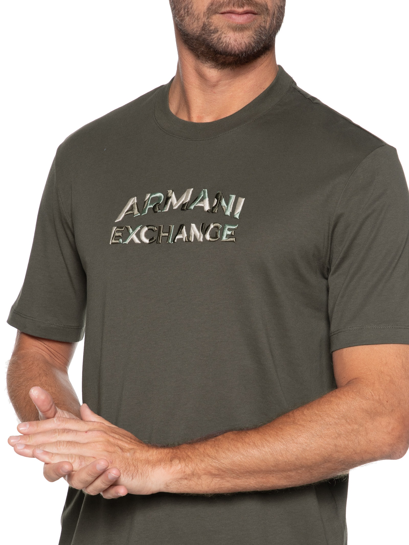 Camiseta Masculina Manga Curta Bordada Verde Armani Exchange