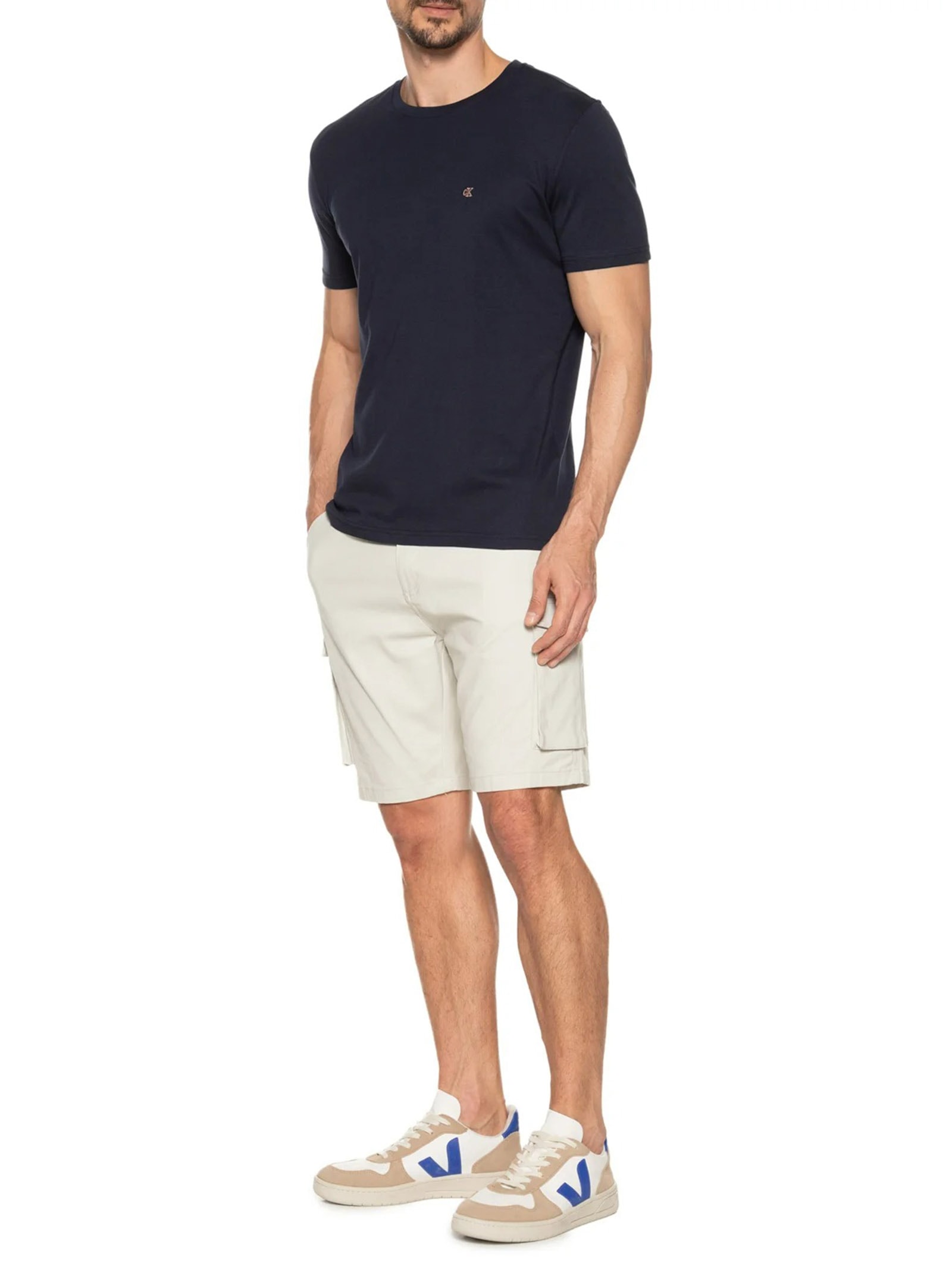 Camiseta Masculina Manga Curta Bordado Azul Calvin Klein Jeans