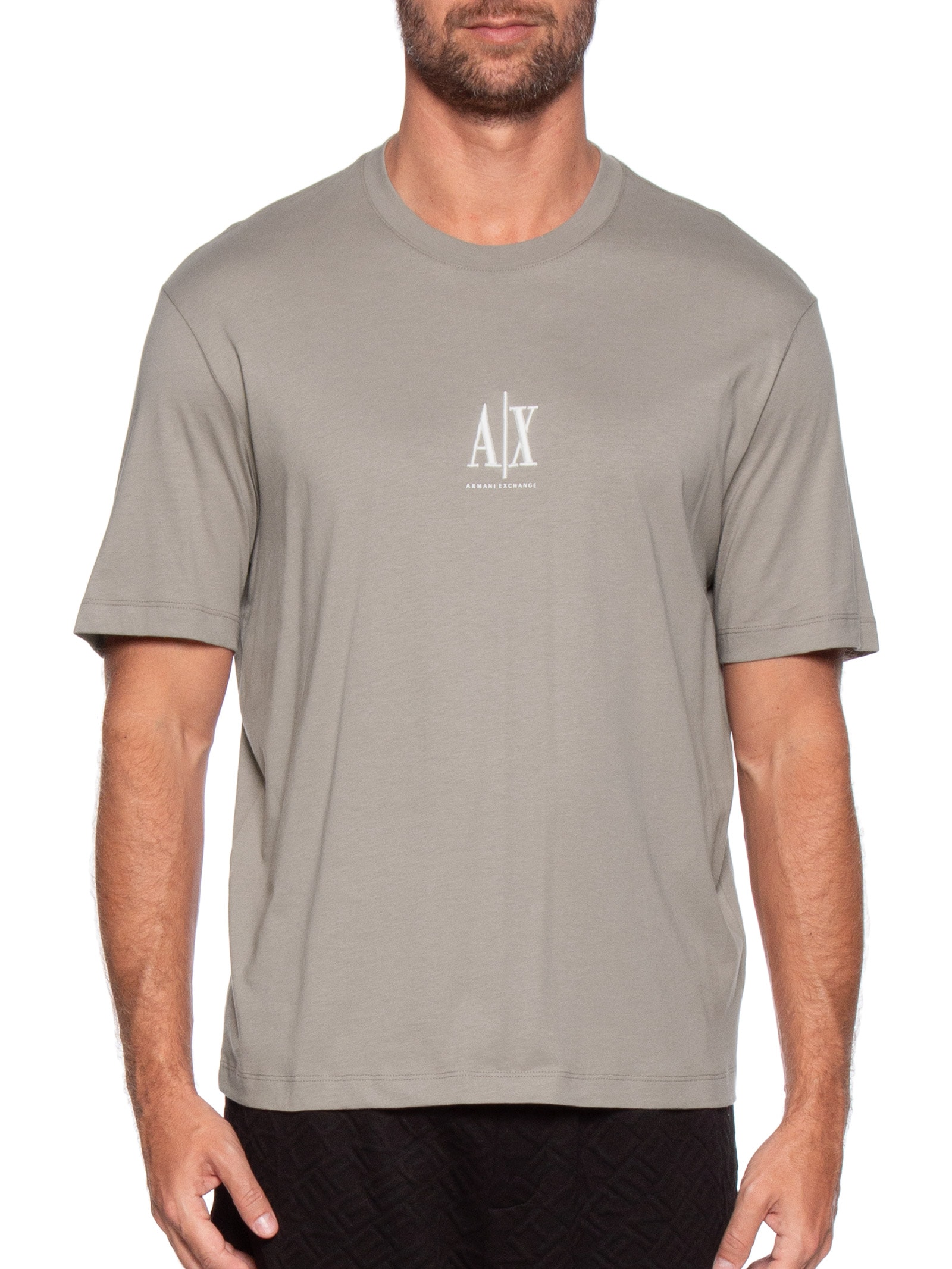 GIORGIO ARMANI リネン ポケット Tシャツ 麻 カーキグレー L Armani Exchange - Camiseta Masculina Manga Curta Bordado Logo - Bege