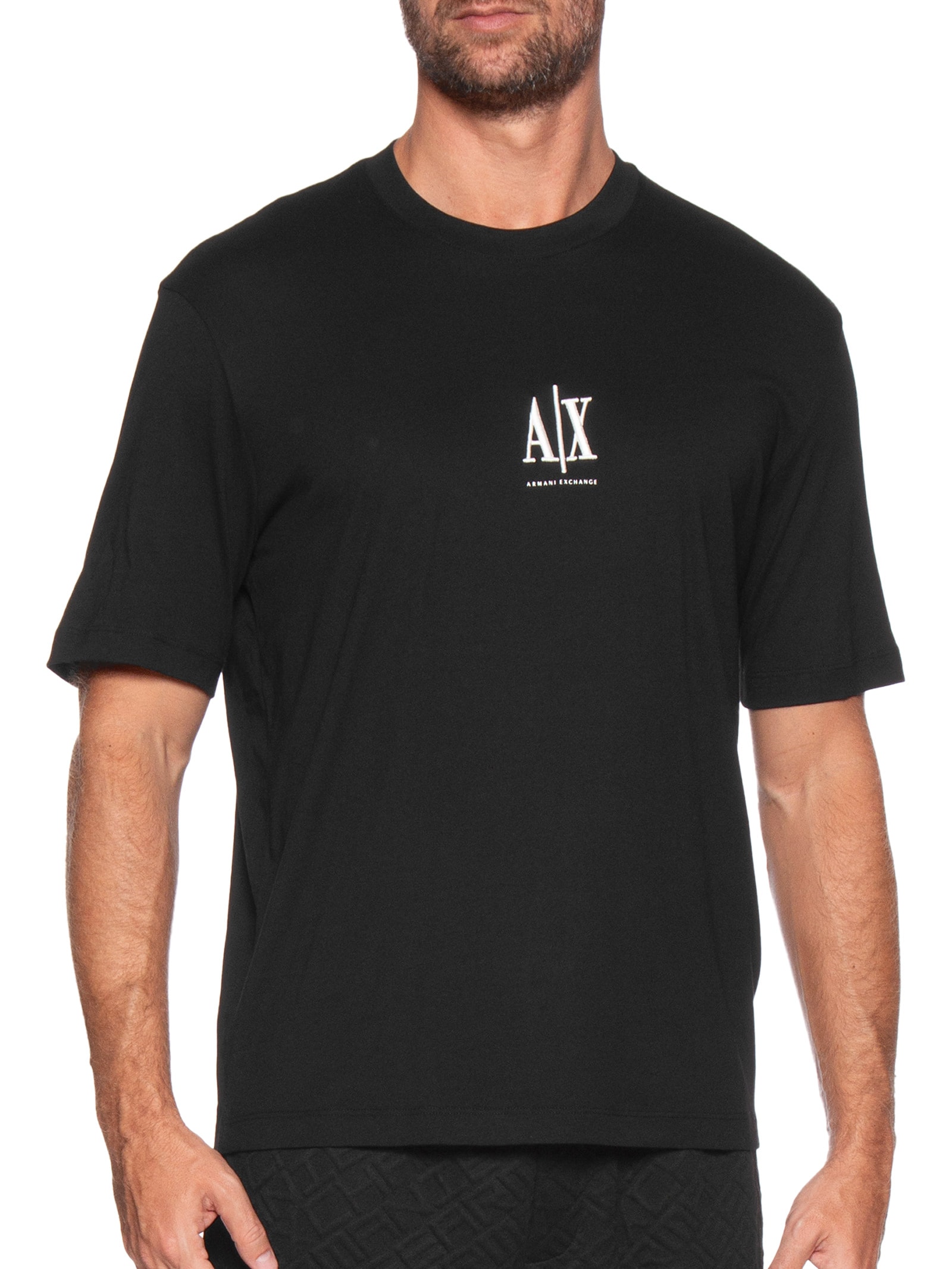 Camiseta Masculina Manga Curta Bordado Logo Preto Armani Exchange