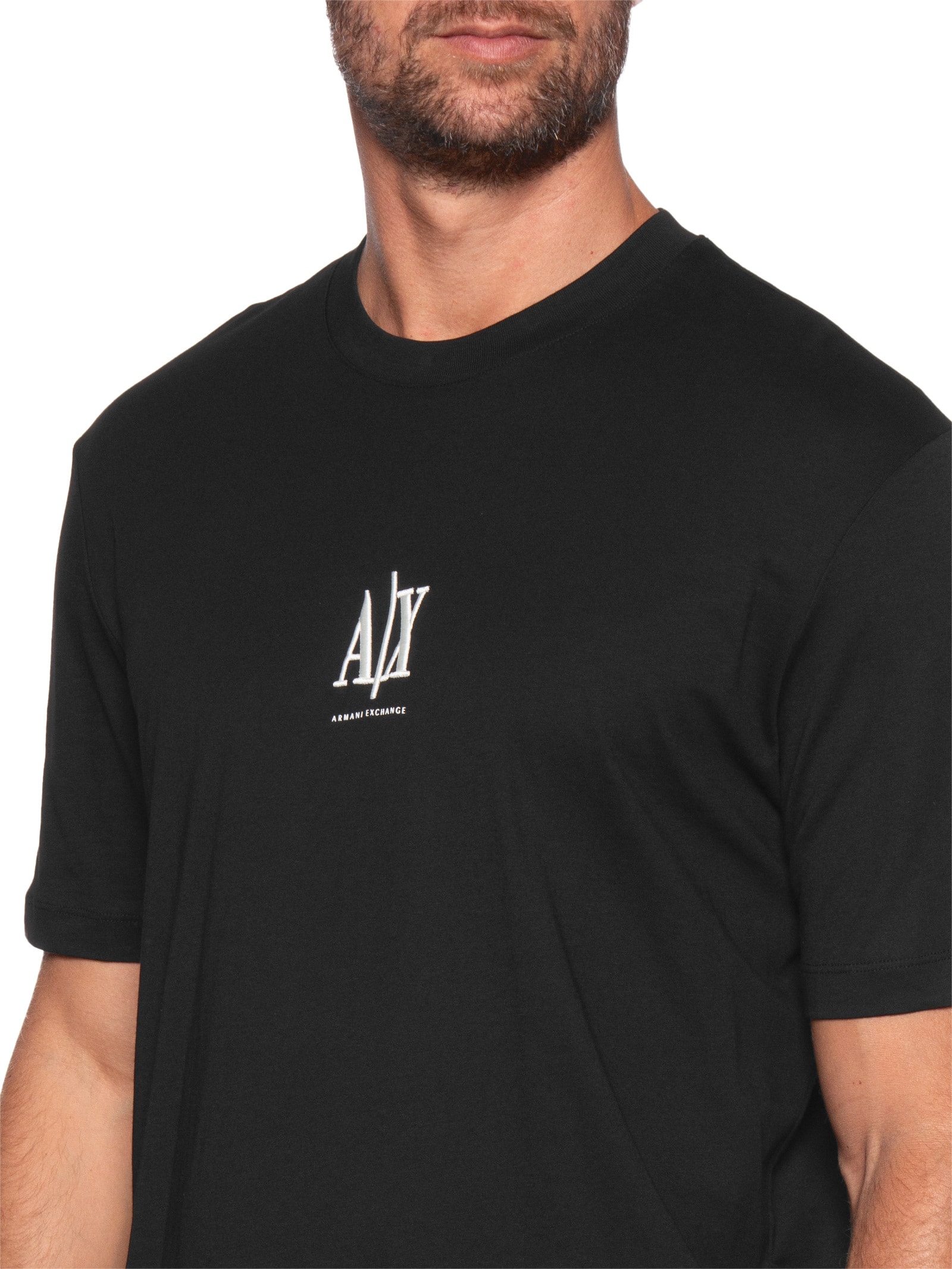 Armani Exchange - Camiseta Masculina Manga Curta Bordado Logo - Preto