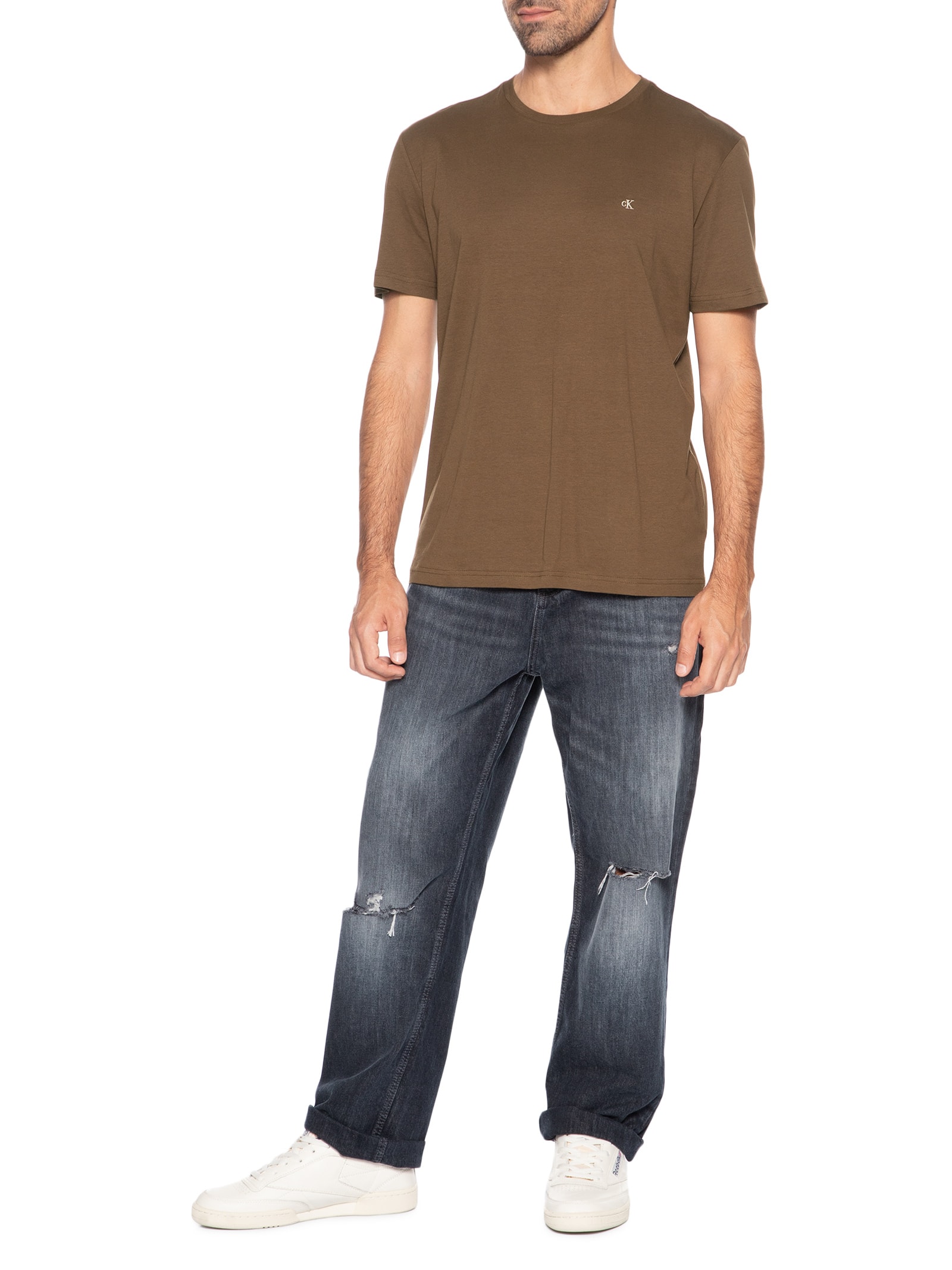 Camiseta Masculina Manga Curta Bordado Marrom Calvin Klein Jeans