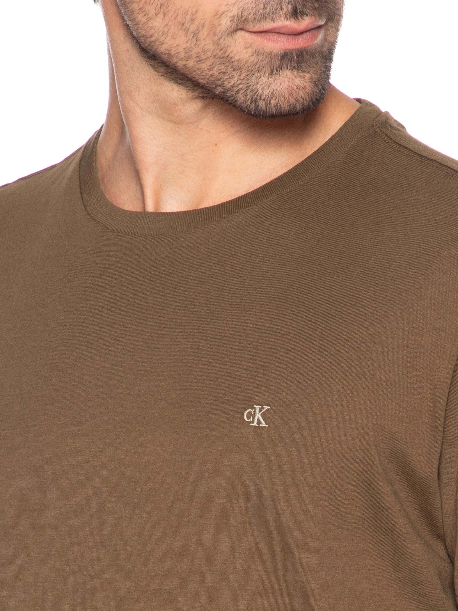 Camiseta Masculina Manga Curta Bordado Marrom Calvin Klein Jeans