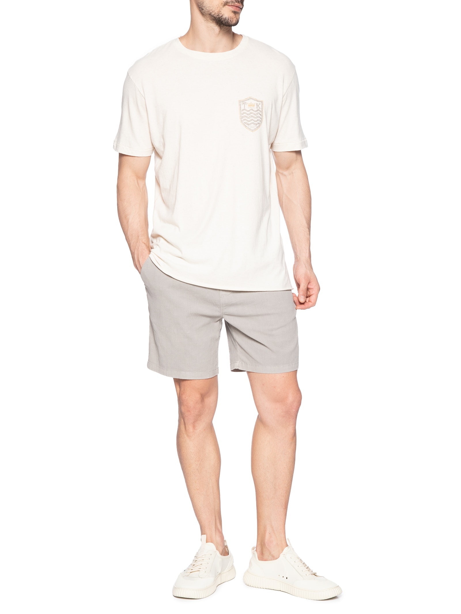 Camiseta Masculina Manga Curta Brasão Rustic Linen Bege Osklen