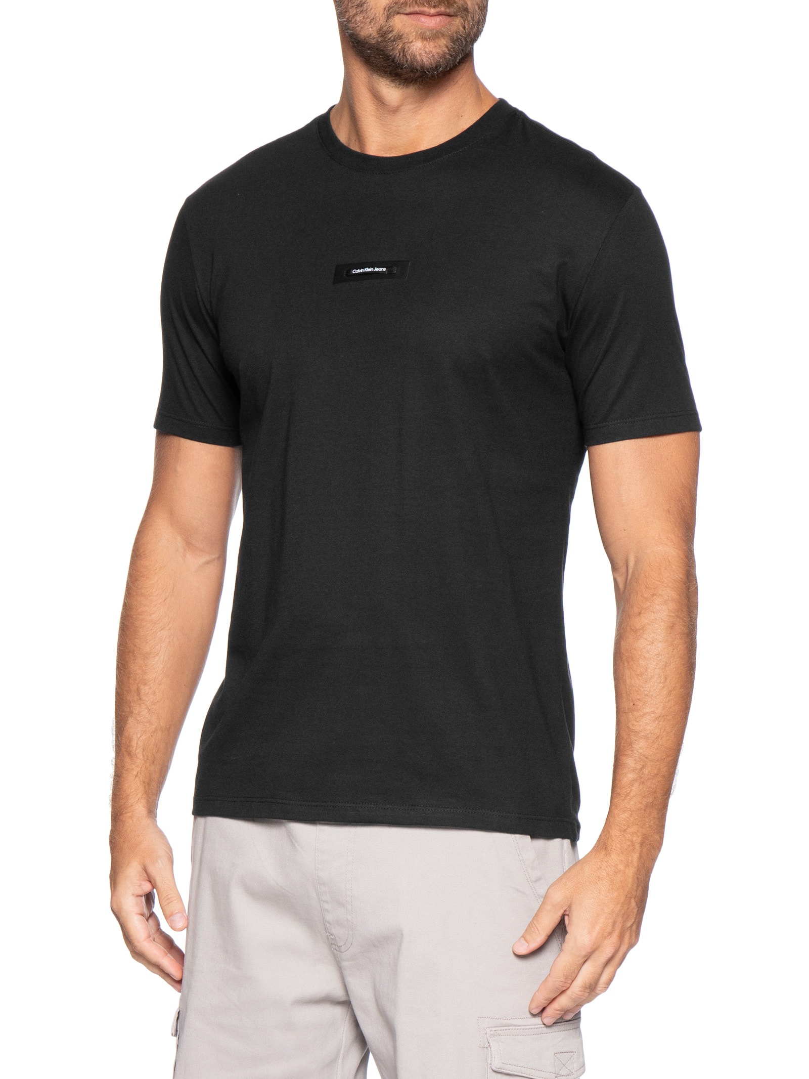 Camiseta Masculina Manga Curta CKJ Logo Leath Preto Calvin Klein Jeans