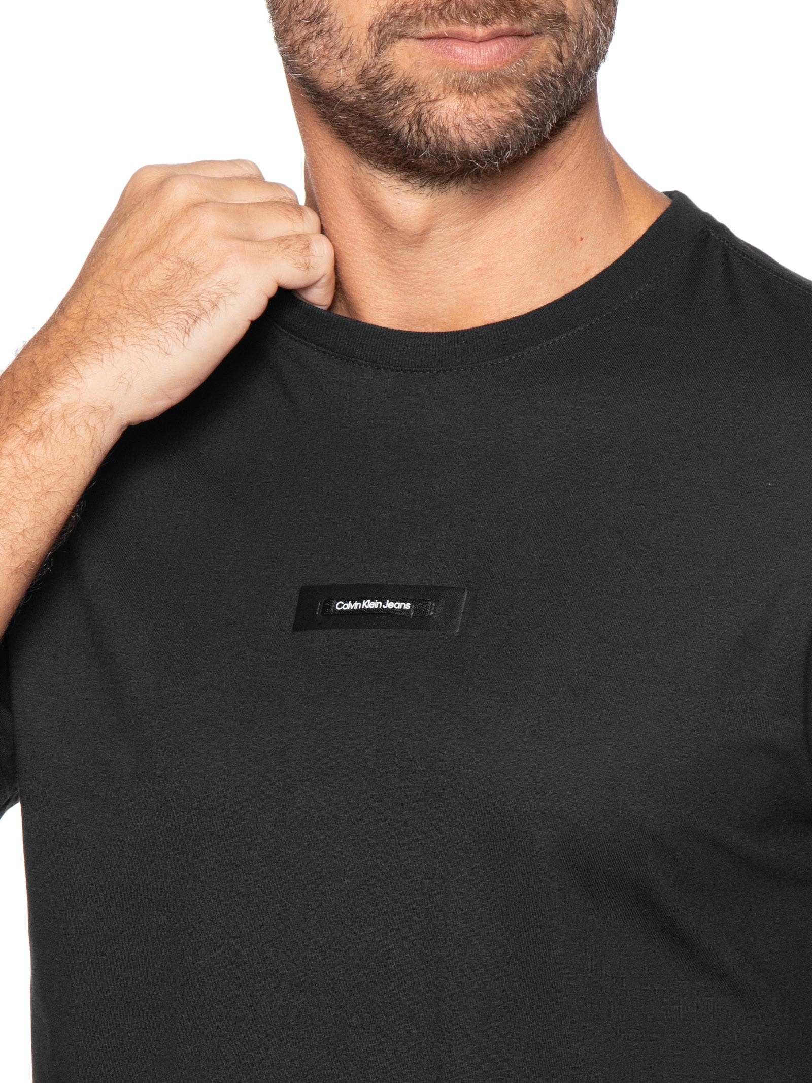 Camiseta Masculina Manga Curta CKJ Logo Leath Preto Calvin Klein Jeans