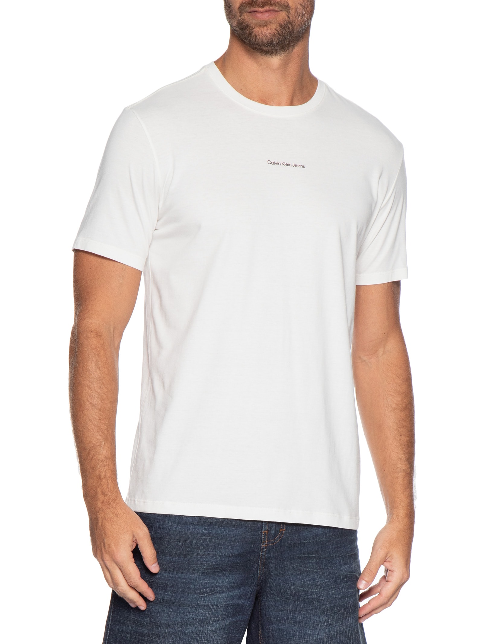 Camiseta Masculina Manga Curta CKJ Minimal Statement Branco Calvin Klein Jeans