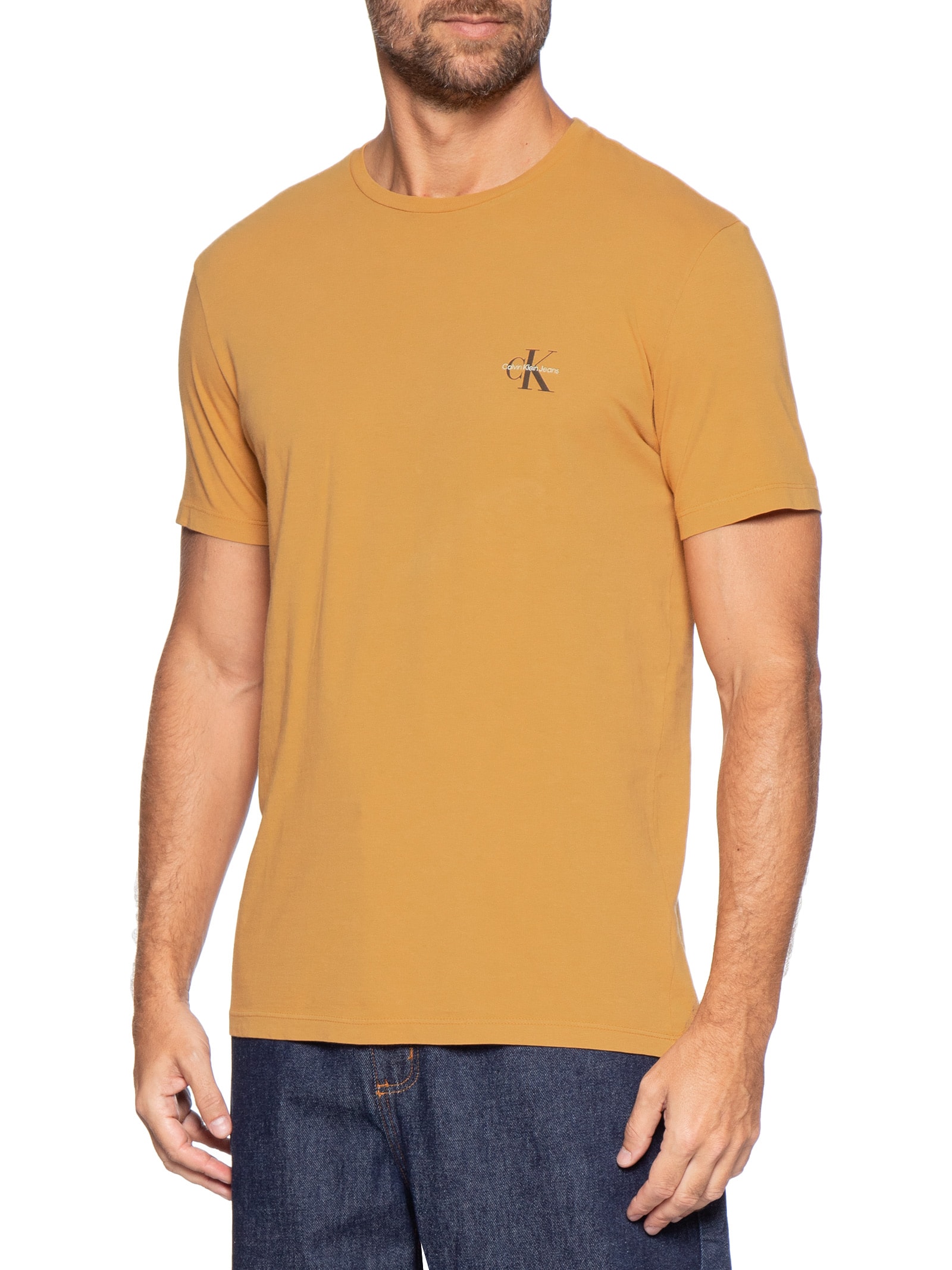 Camiseta Masculina Manga Curta CKJ Reissue Peito Bege Calvin Klein Jeans