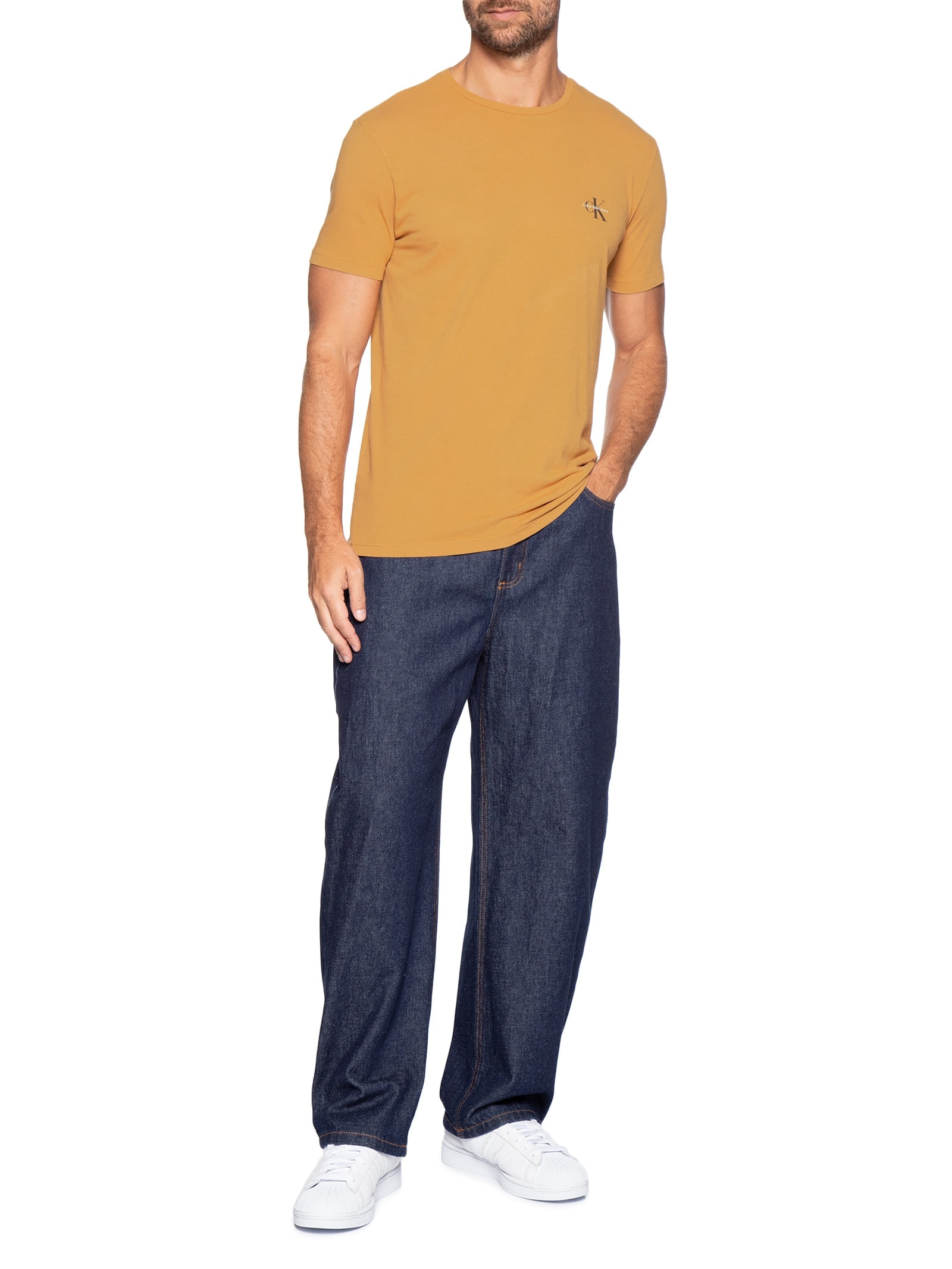 Camiseta Masculina Manga Curta CKJ Reissue Peito Bege Calvin Klein Jeans