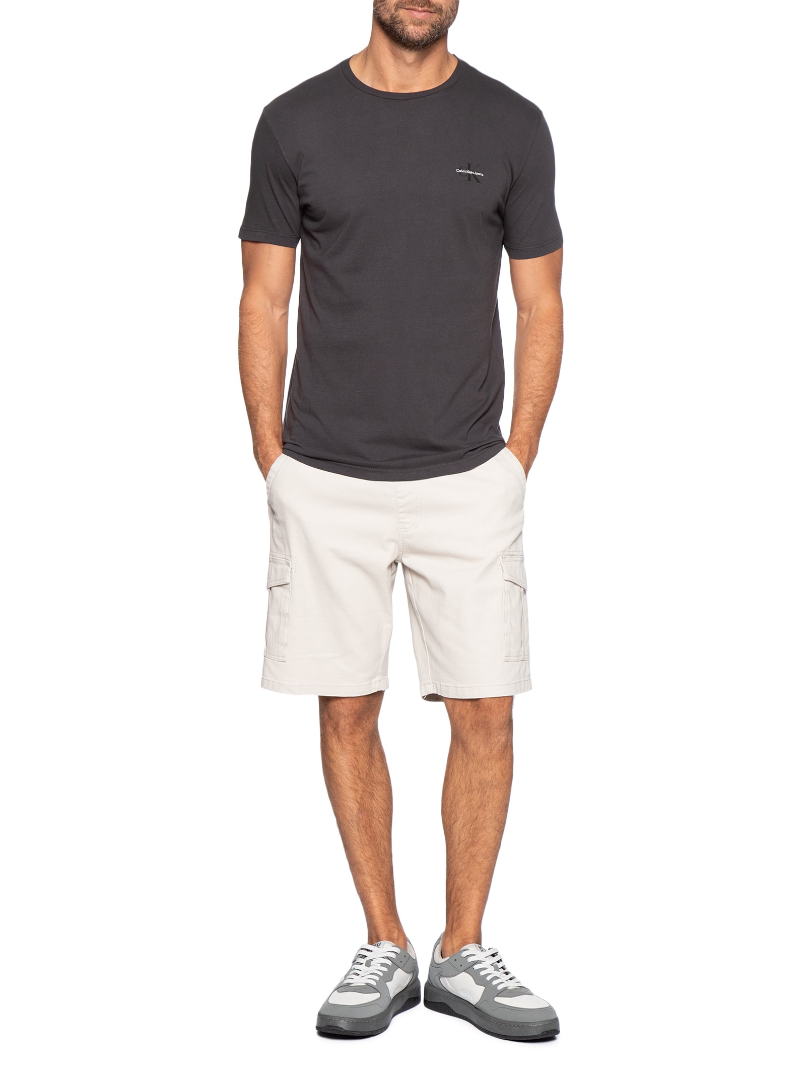 Camiseta Masculina Manga Curta CKJ Reissue Peito Cinza Calvin Klein Jeans