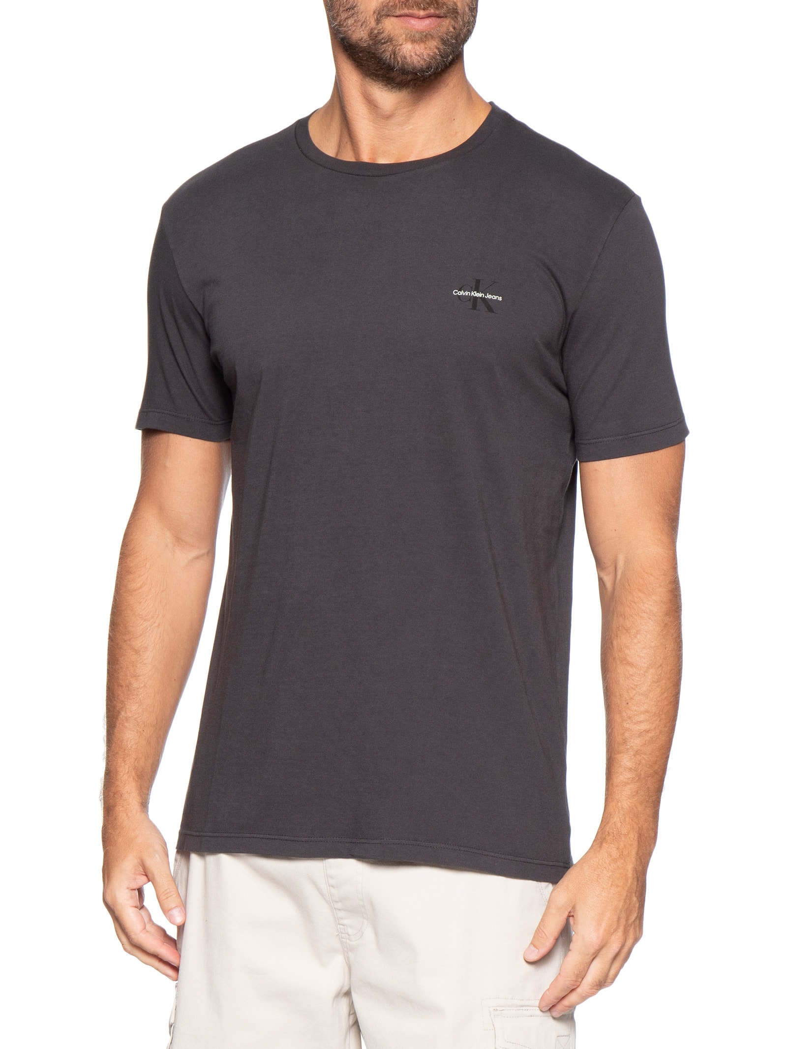 Camiseta Masculina Manga Curta CKJ Reissue Peito Cinza Calvin Klein Jeans