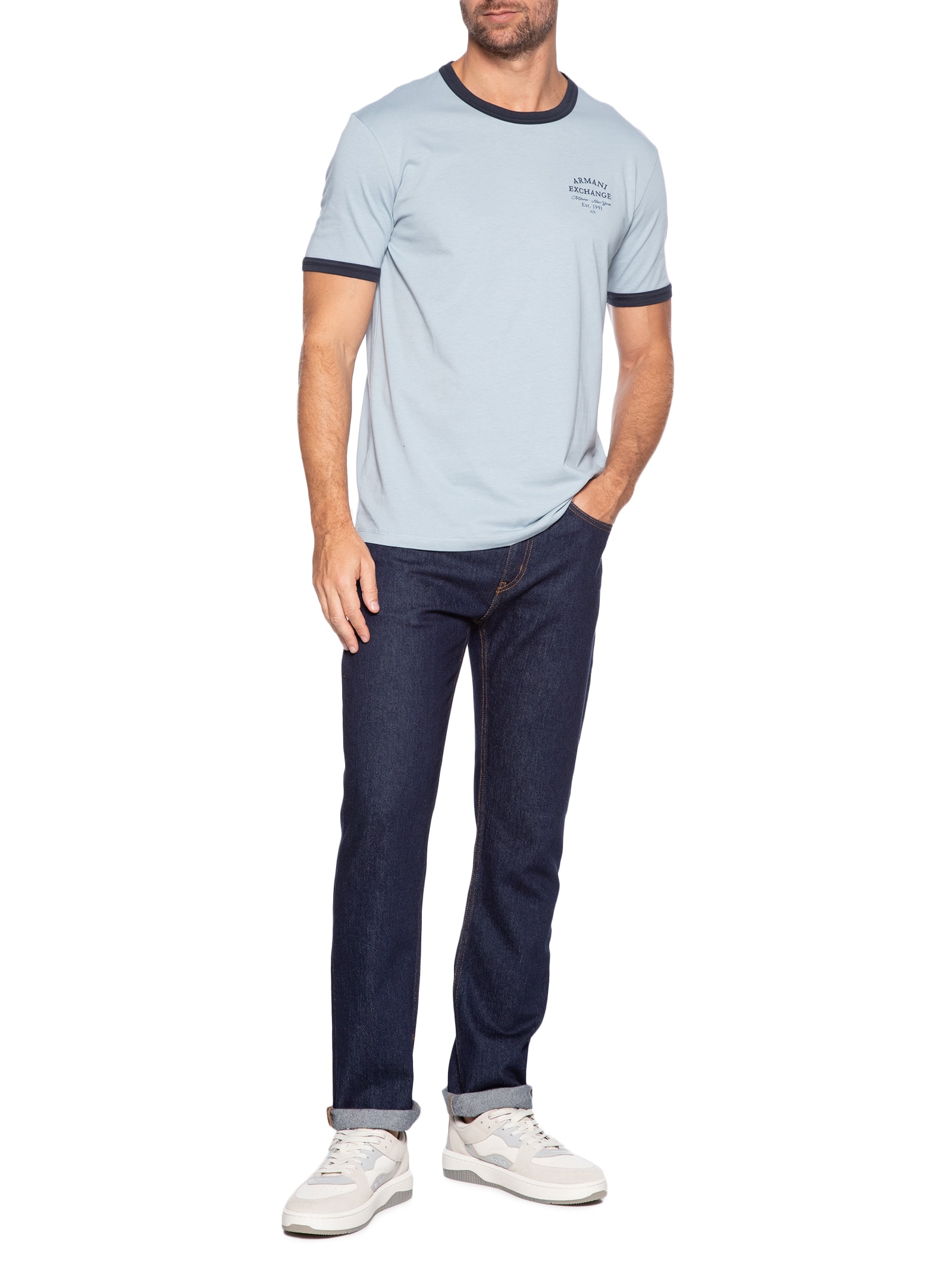 Camiseta Masculina Manga Curta College Logo Azul Armani Exchange