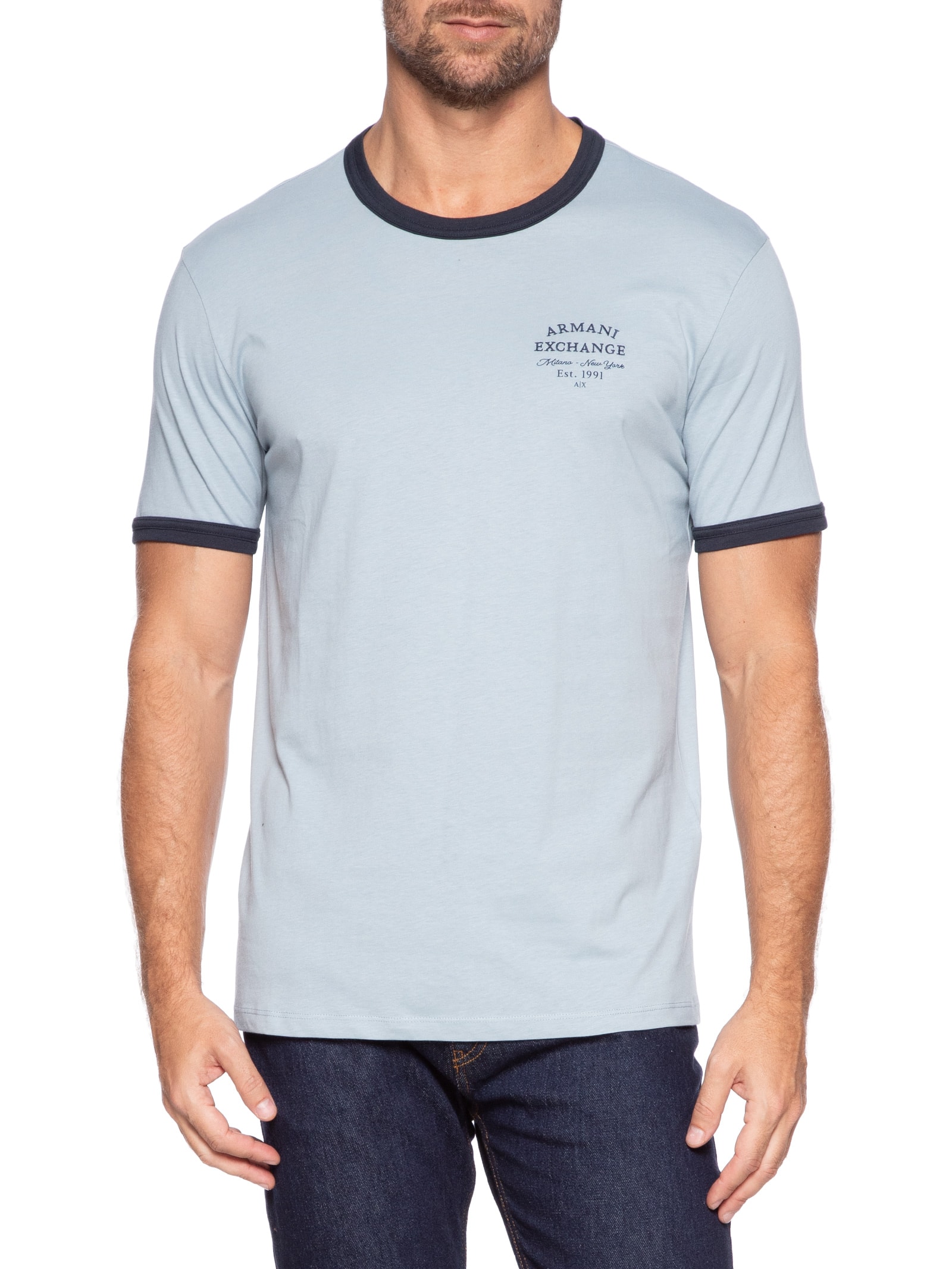 Camiseta Masculina Manga Curta College Logo Azul Armani Exchange