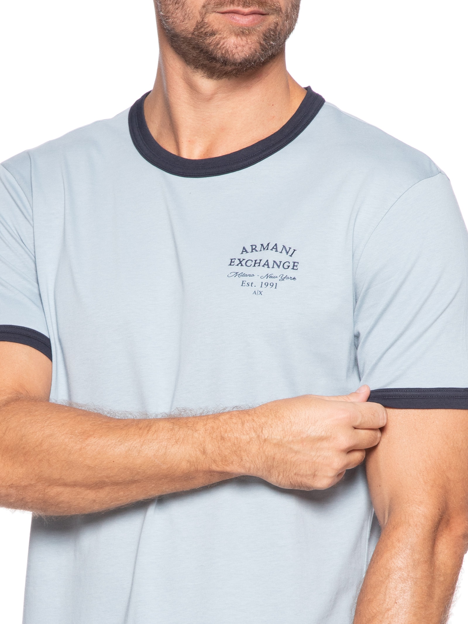 Camiseta Masculina Manga Curta College Logo Azul Armani Exchange