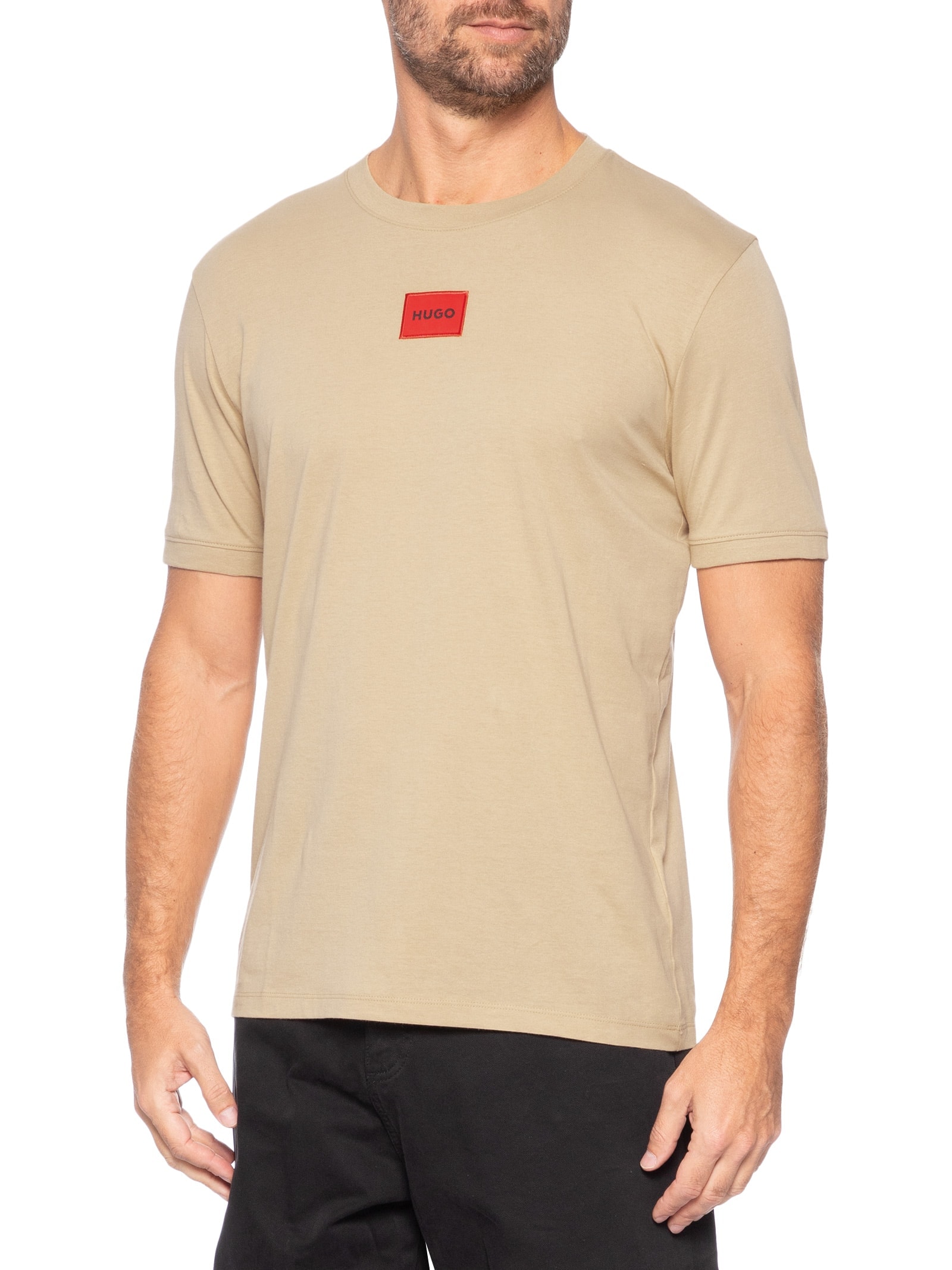 Camiseta Masculina Manga Curta Diragolino Bege Hugo