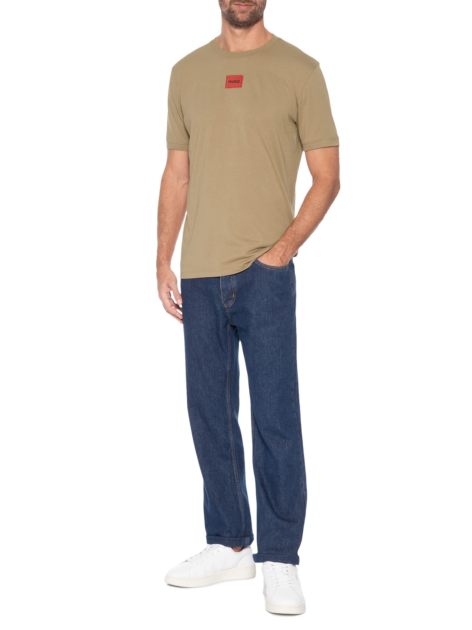Camiseta Masculina Manga Curta Diragolino Bege Hugo